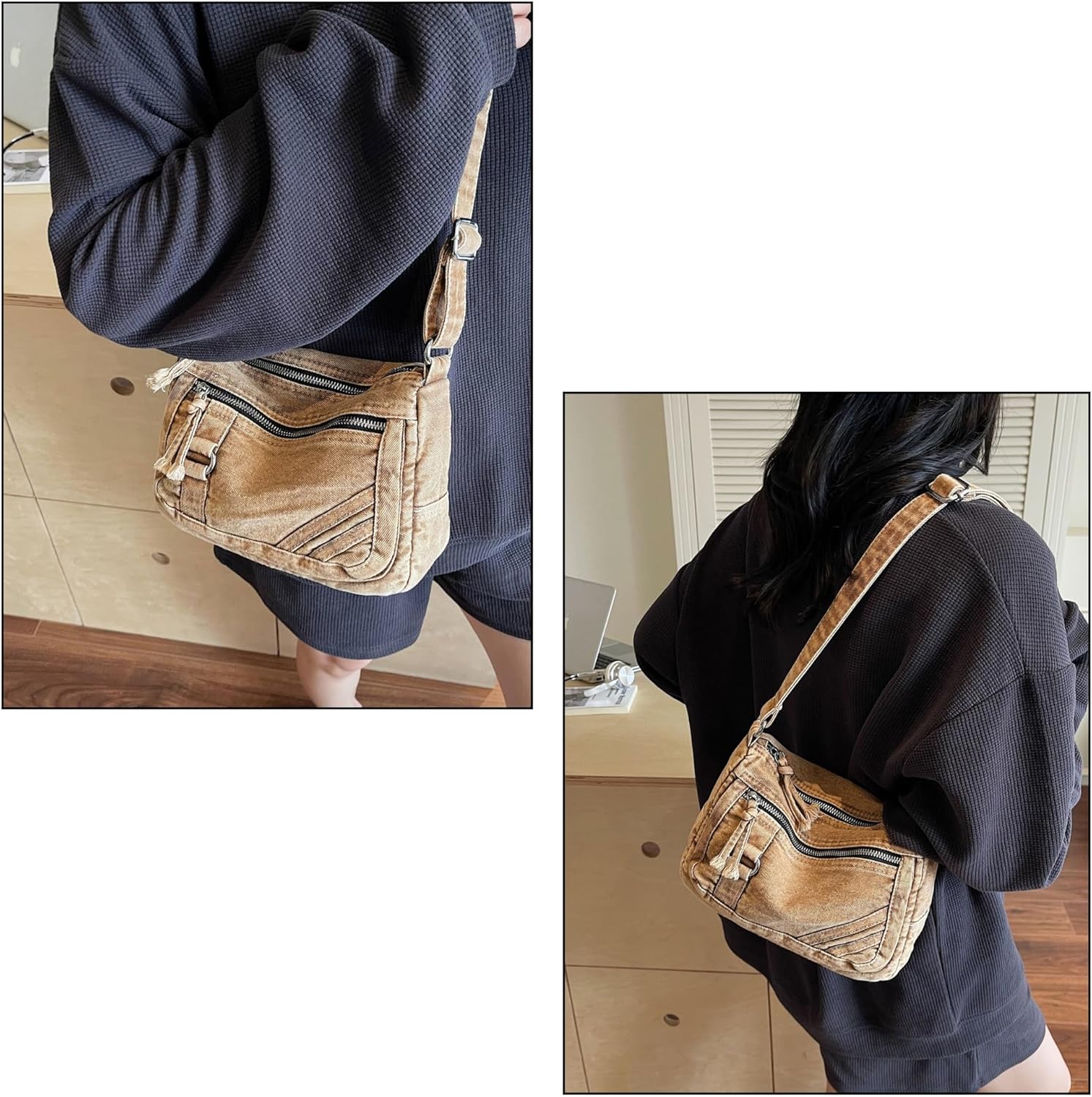 Denim Crossbody Bag for Women, Small Jean Purse with Strap, Casual Shoulder Bag Handbag,Vintage Y2k Lightweight Tote Bag