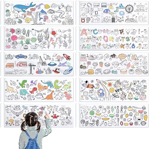 10 piezas de rollo de dibujo para niños, rollo de papel para colorear de 12×39 pulgadas, papel de pintura DIY para niños para rellenar con color