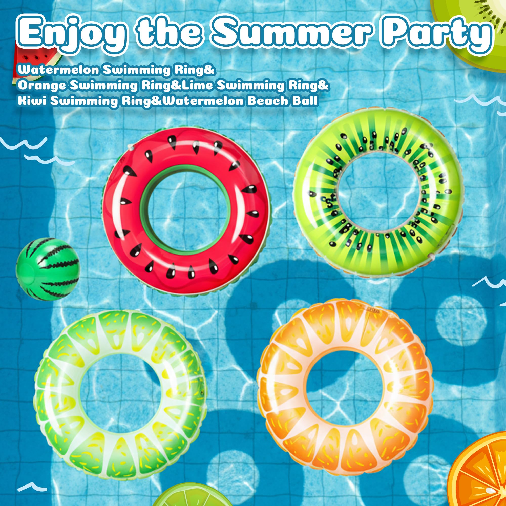 YINGENIVA Pool Inflatables Swimming Rings Fruit Swim Tubes for Adults Watermelon Beach Ball 4 Fruits Beach Swimming Summer Party Toys Pool Floats for Kids and Adults - Image 3