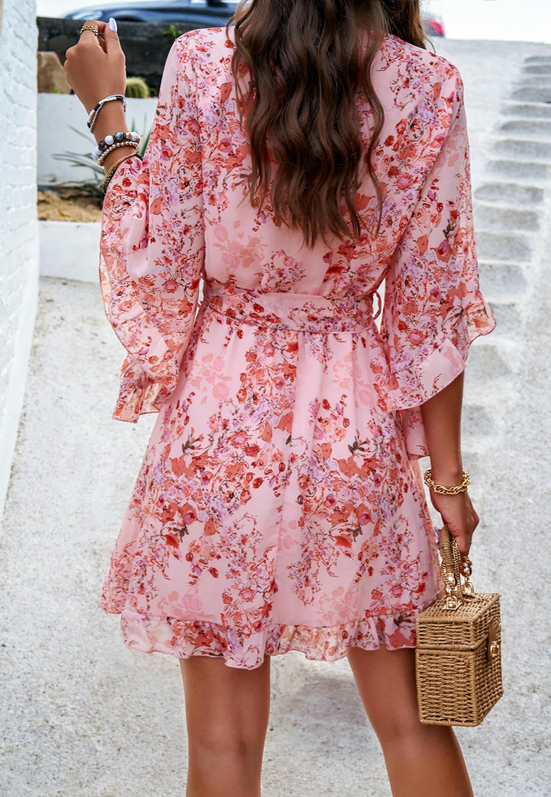 Robe Femme D'été pour Femmes en V-col-Fleurs Bleues sur Fond Blanc-m