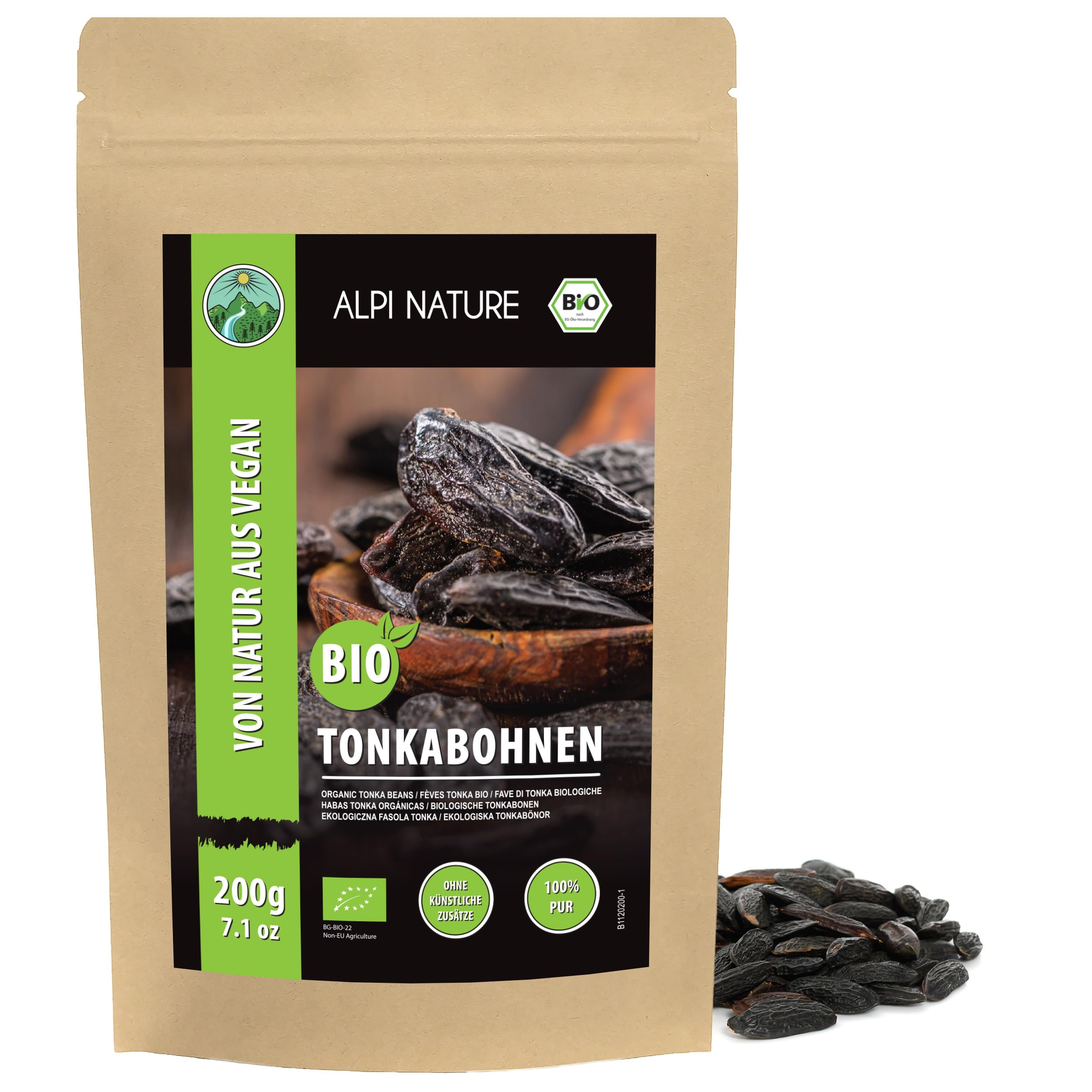 Alpi Nature Feve Tonka BIO 200g, Fève Tonka Entières pour la Cuisine, la Pâtisserie et les Desserts