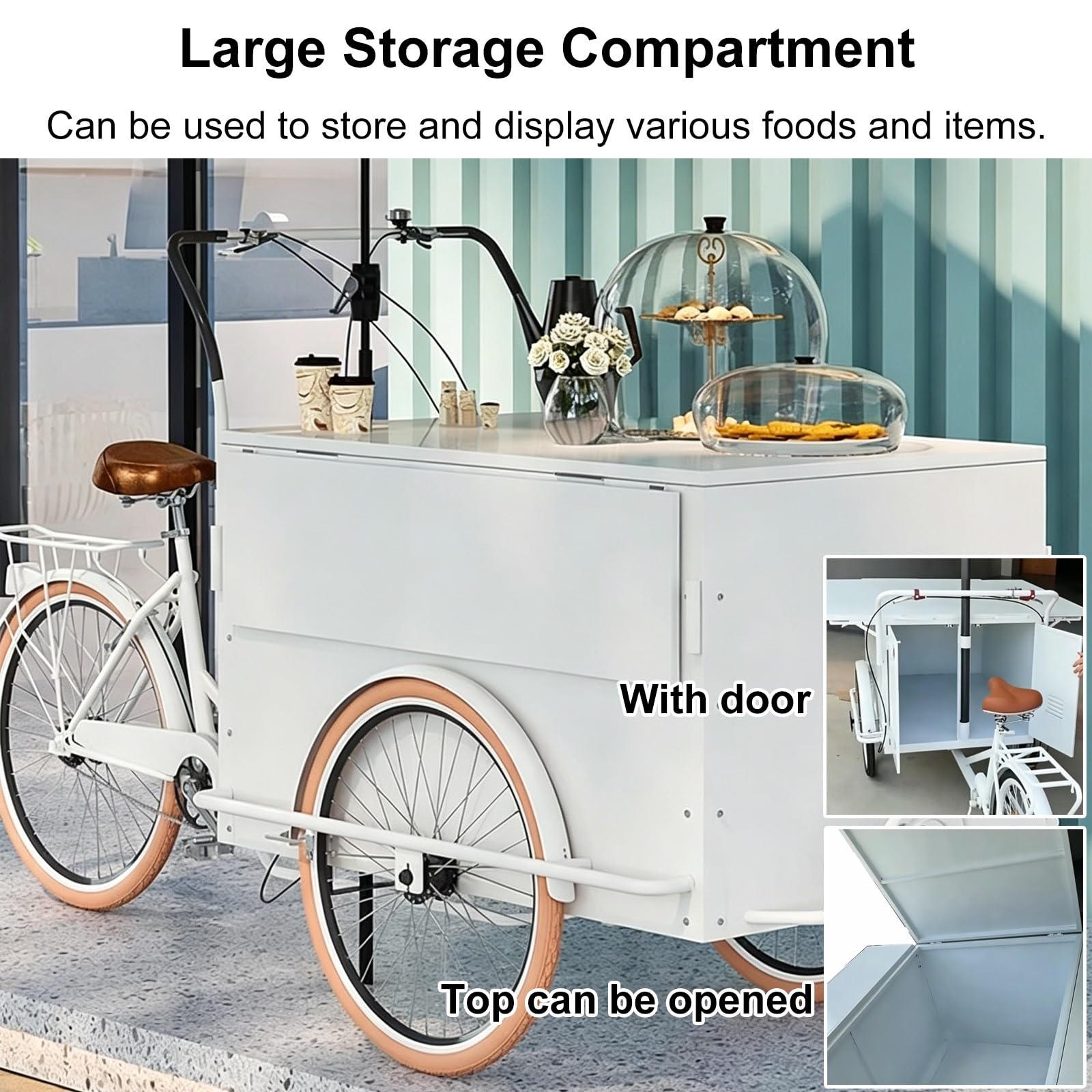 Carretto Portatile per Venditori Bicicletta, Carrello Del Venditore di Cibo con Ombrellone, Ideale Come Banco per Mercati Agricoli o Per la Vendita di Bevande, Pane e Snack Vari(Black)