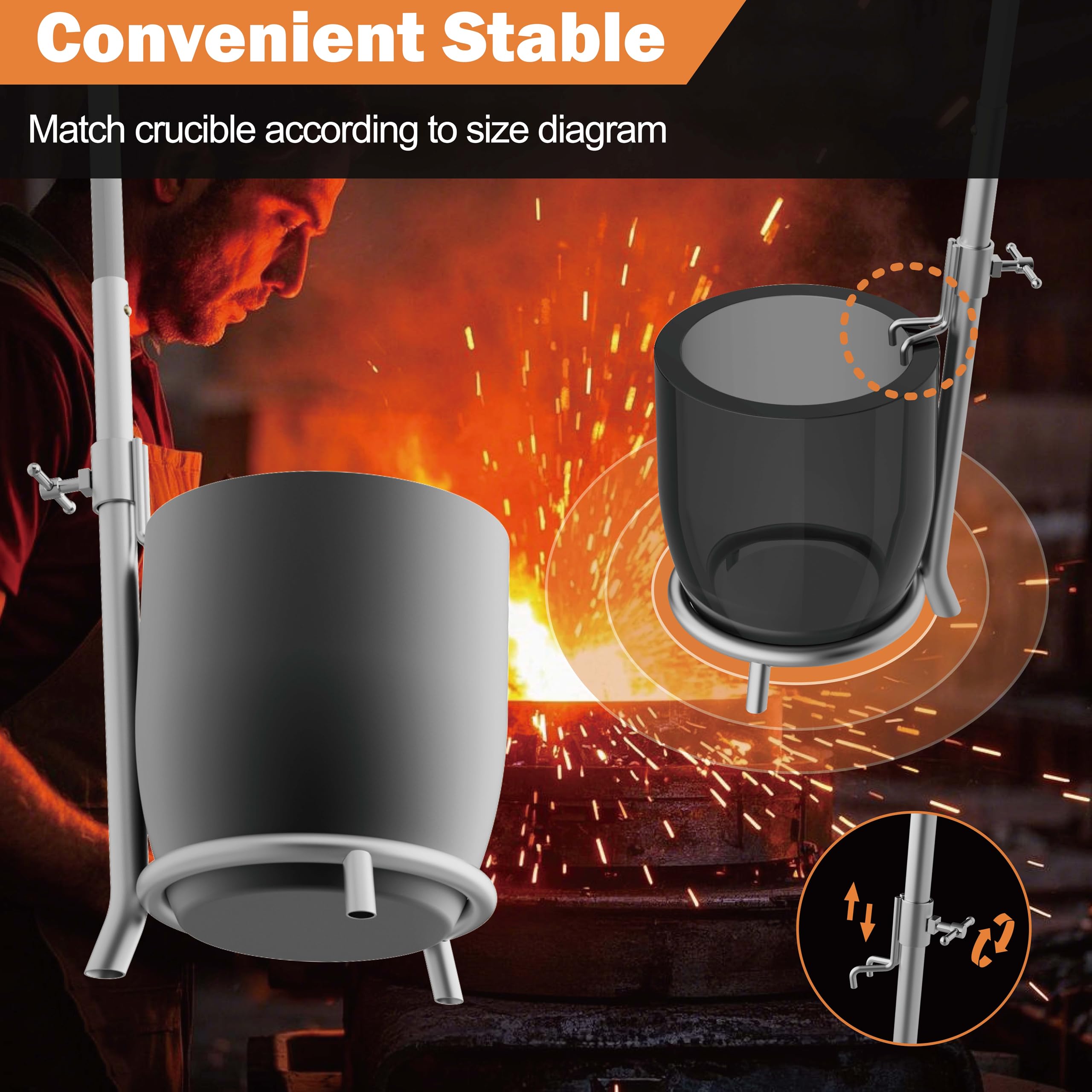 MMasters - Juego de pinzas de mano para crisol de 25 kg para fundir metal con un crisol de grafito de carburo de silicio, para fundir trabajos en horno, fundición de aluminio y cobre, herramientas de