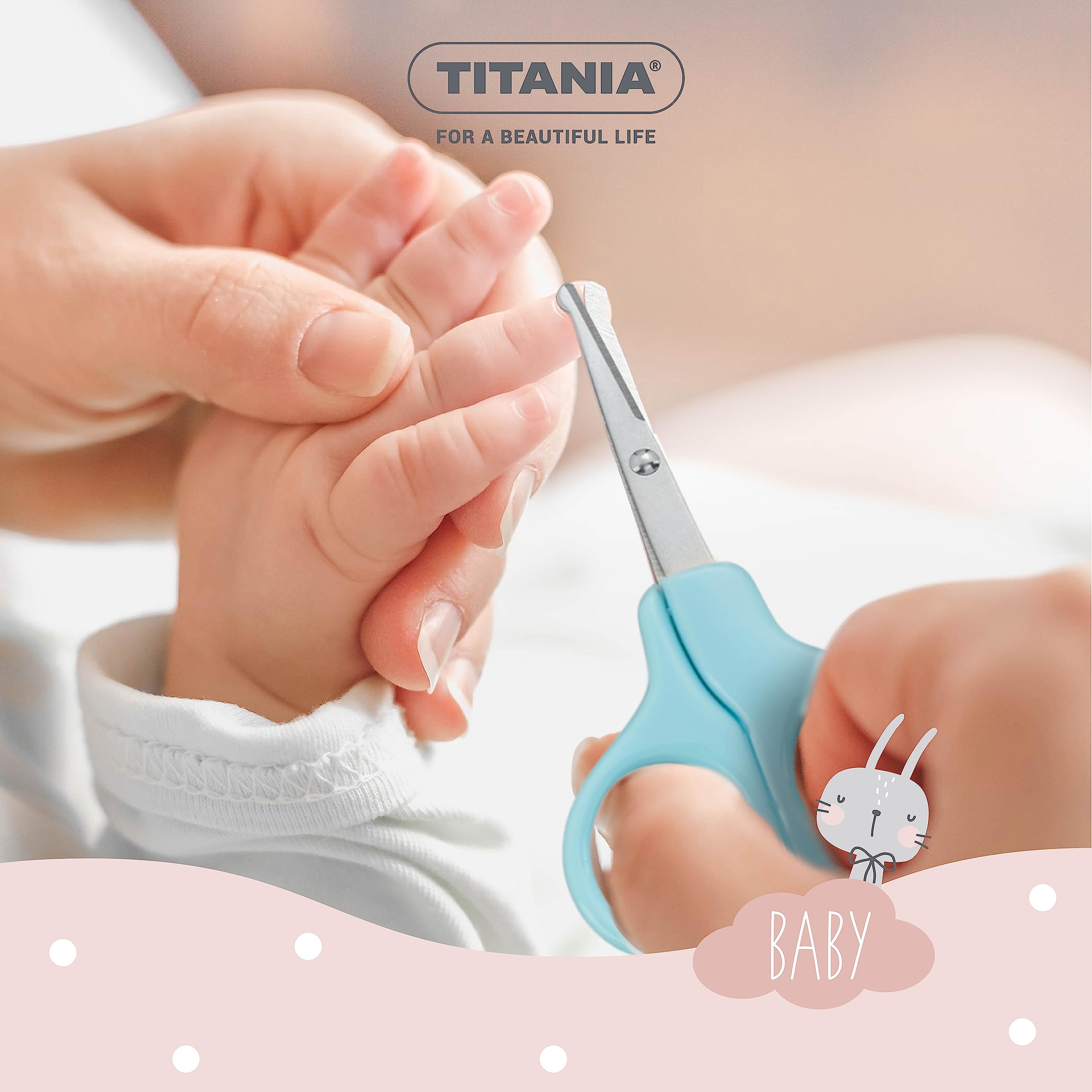 TITANIA Kit de manucure pour bébé (3 pièces) • Ciseaux à ongles pour bébé, coupe-ongles et lime à ongles pour bébé • Kit de soin pour bébé • Kit de soins pour bébés • Kit de soin pour bébé Rose
