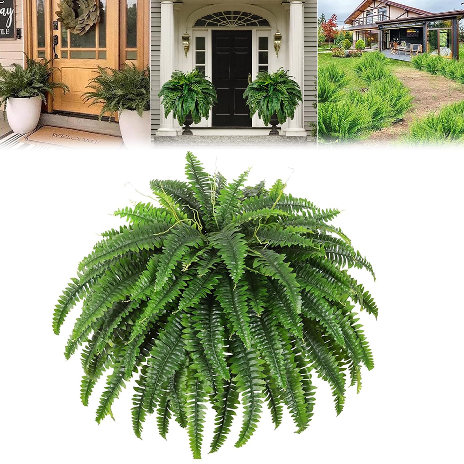 Nuotuv UV Resistant Lifelike Artificial Boston Fern, 2025Upgrade Faux Artificial Ferns for Outdoors Large, 28/38/60/88 Leaves Silk Ferns Hanging