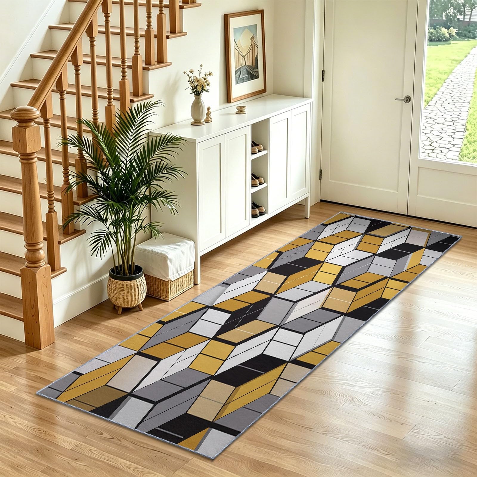 Tapis d'entrée long style géométrique chic pour sublimer votre couloir