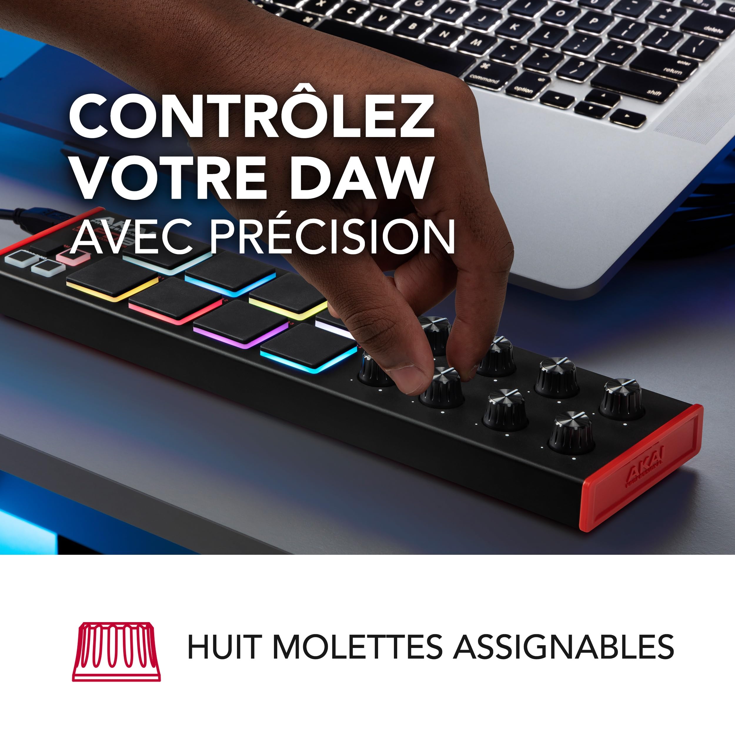 Akai Professional LPD8 - Contrôleur MIDI USB avec Huit Drum Pads MPC Réactifs pour Mac et PC, Huit Molettes Assignables et Logiciel de Production