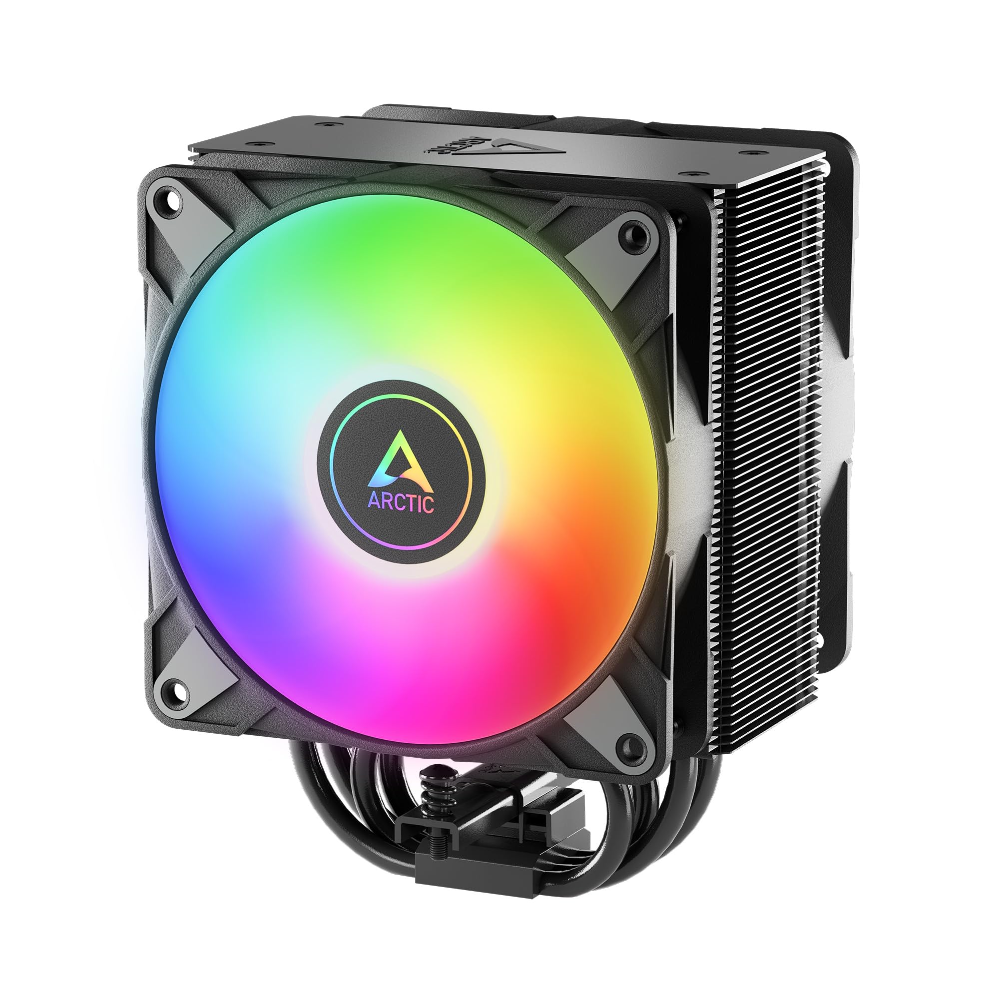 ARCTIC Freezer 36 A-RGB - Disipador CPU, Ventilador CPU de torre única con push-pull, Dos ventiladores P de 120 mm con presión optimizada, 200–2000 rpm, 4 Heatpipes, incl. MX-6 - Negro