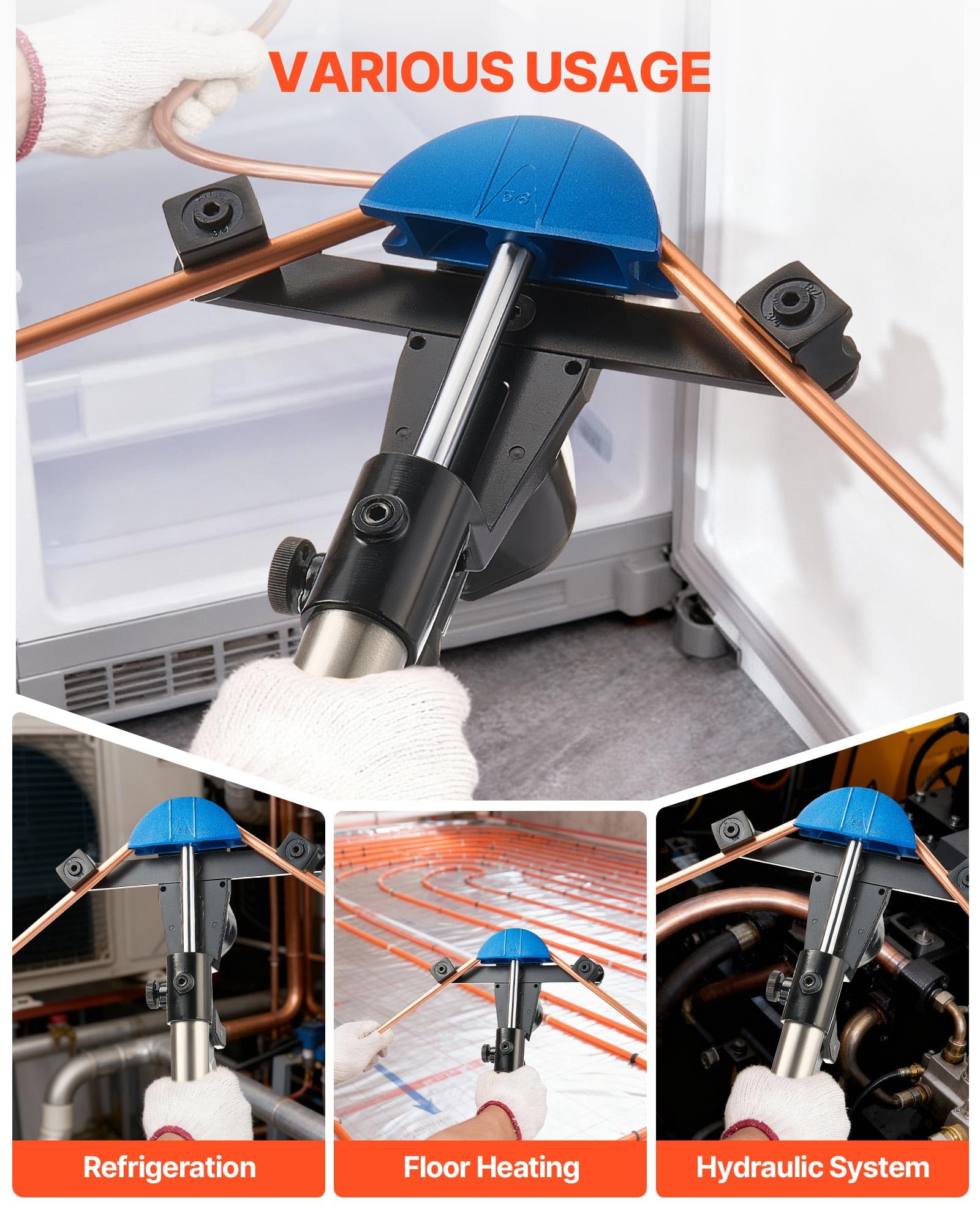VEVOR Kit de Dobladora de Tubos Hidráulica de 6 a 22 mm, 90°, Avance/Retroceso, con 7 Matrices de Aleación de Aluminio, Refrigeración y Reparación de Automóviles (Colorido, Avance/Retroceso)