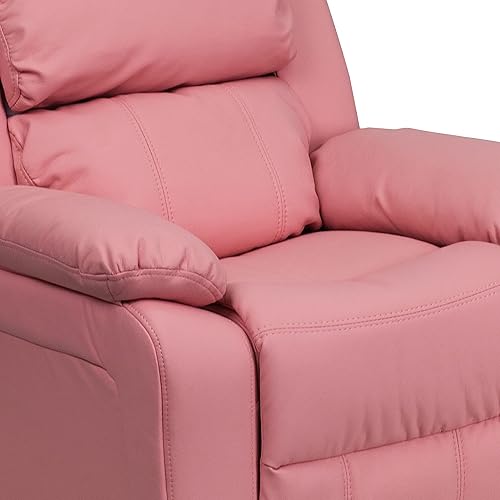 Miniatura 14 de Flash Furniture, sillón reclinable de lujo, muy acolchado, de vinilo color beige, con apoyabrazos con compartimento de almacenamiento, para niños,