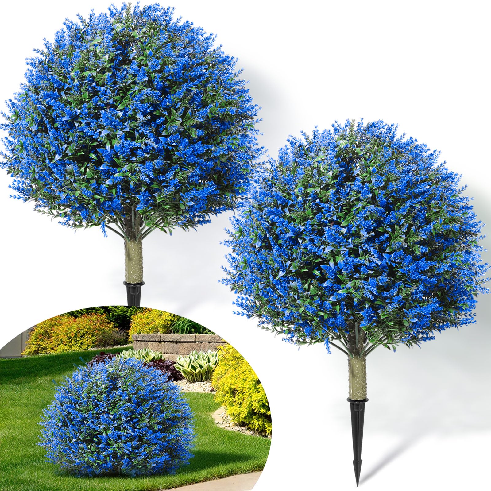 Photo 1 of Lunmon Artificial Topiary Ball Trees, 2 Pack Blue, 24 Inch