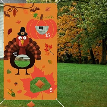 Thanksgiving Games - Thanksgiving Bean Bag Toss Game with 3 Bean Bags for Adults - Turkey Hanging Toss Game Banner Fall Thanksgiving Decorations Supplies