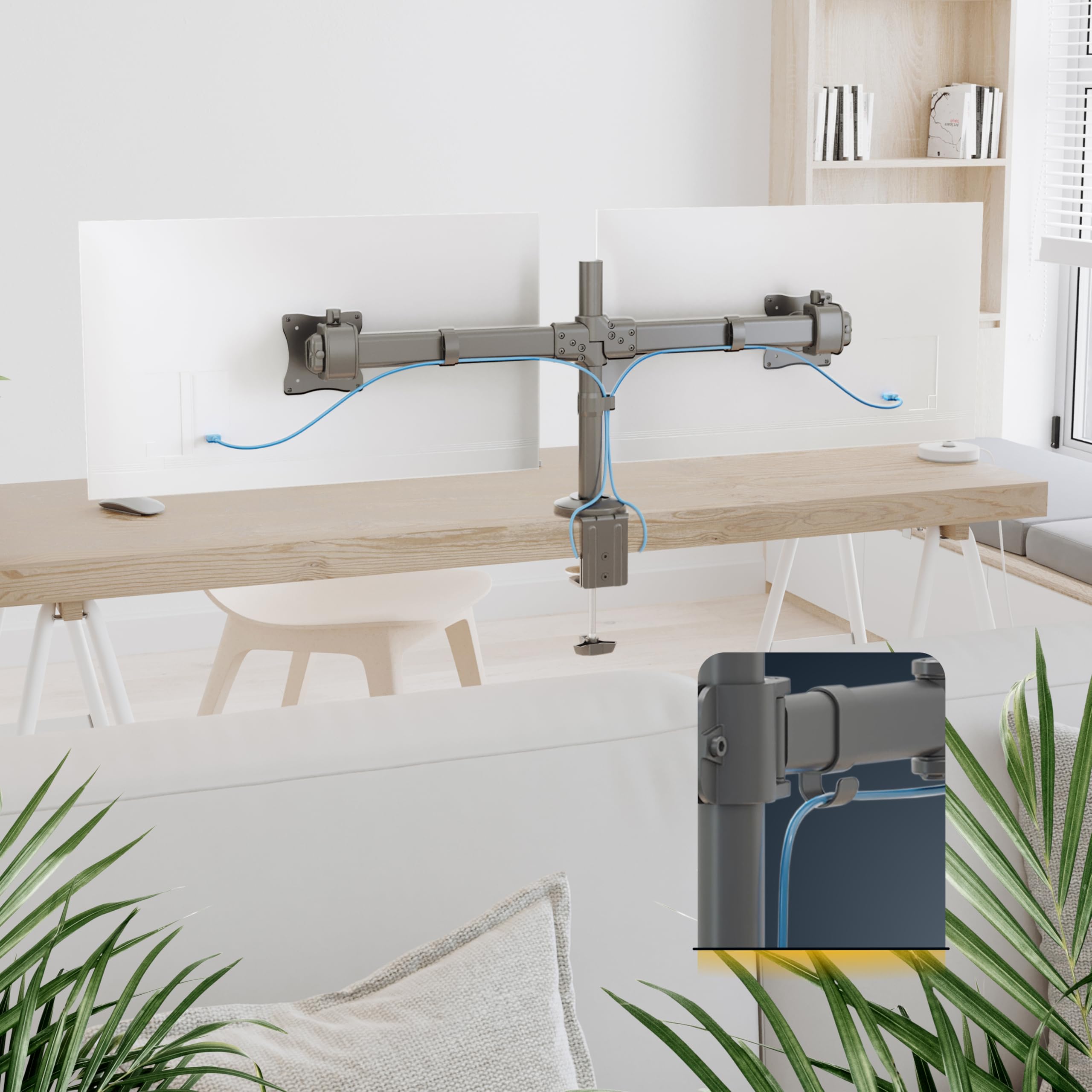 RICOO TS6211 Dual Support Écran PC 2 Écrans 13 17 19 22 24 27 Pouces Orientable Inclinable Rotatif Universel Fixation Bureau Pince de Table VESA 75x75 100x100