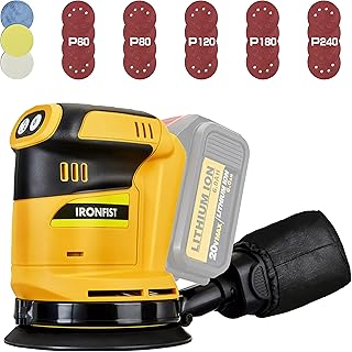 IRONFIST Random Orbit Sander for DEWALT Lithium Battery, 5inch Electric Palm Sander/Polisher 3 Speed Setting with Dust Bag with Sandpaper & Polishing Sponges (Tool Only, NO Battery)