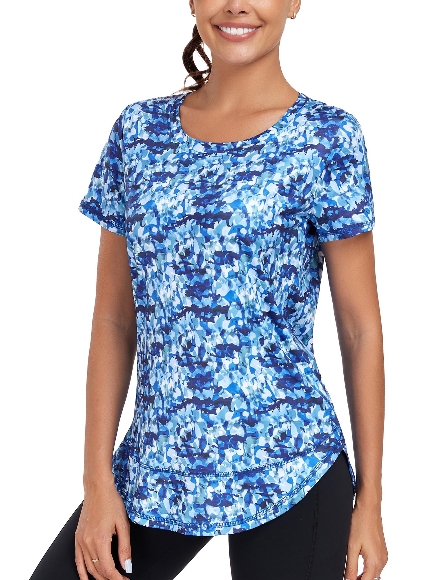 Abrooical Women's Short Sleeve Workout Shirts Crew Neck Sports Yoga Running Quick Dry Tops Side Split Tee