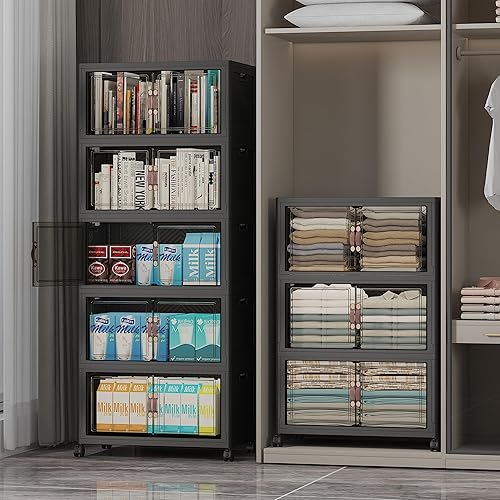 Miniatura 22 de Contenedores de almacenamiento extra grandes apilables con tapas y ruedas y puerta, 448QT-112QT/28GAL*4Pack Organizadores de armario plegables y