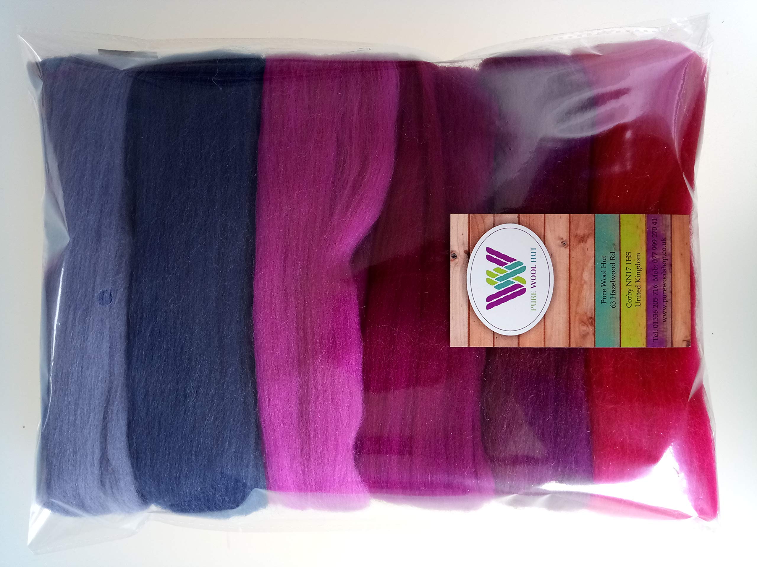 100% Merino Wool Tops for Wet & Dry Felting, Assorted Colours, Packs of 60 Grams (Purple 60 g)