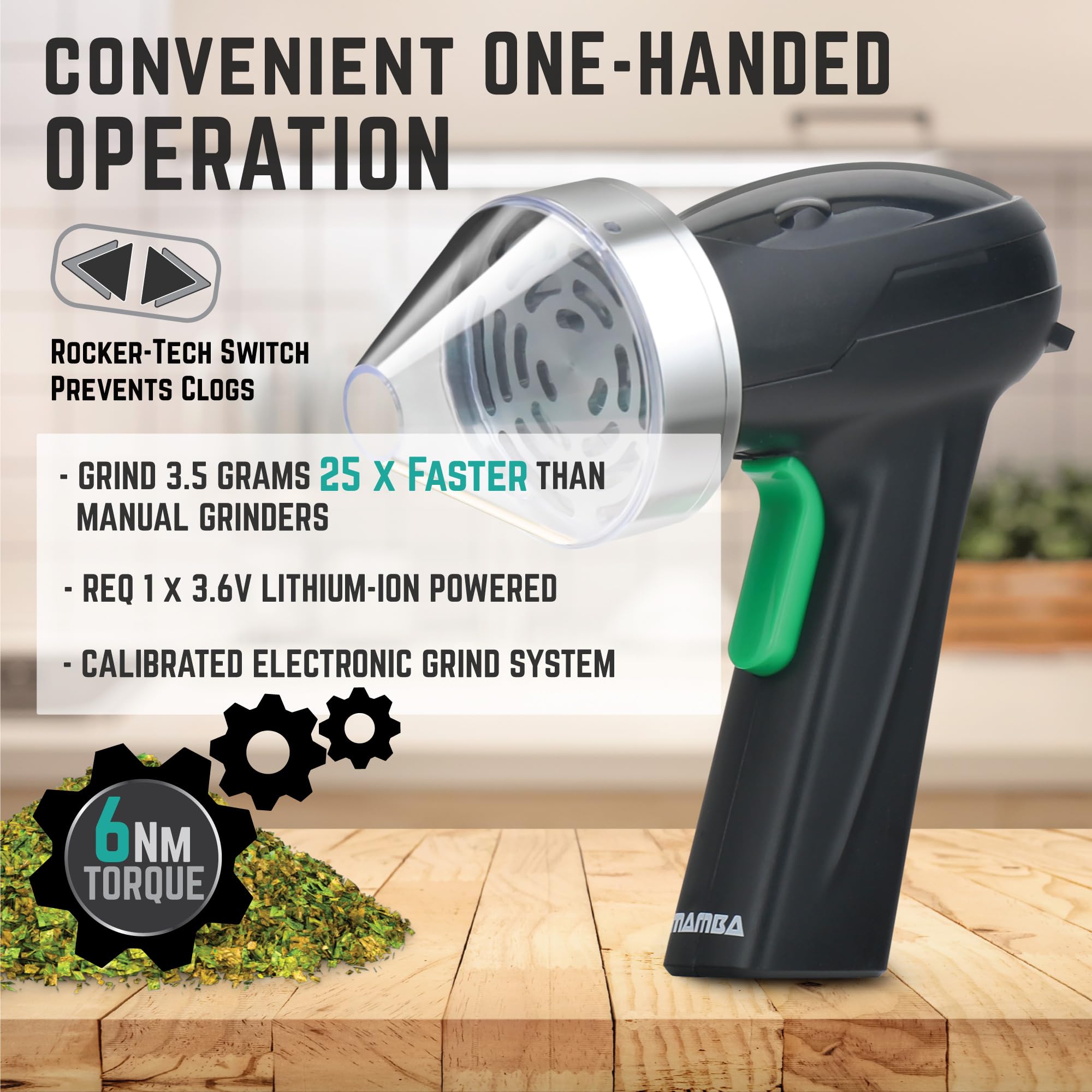 Mamba Grinder Monster – Elektrische Gewürzmühle (Silber) | USB-Aufladbar mit Feinstellfunktion & Dosierhilfe | Leiser Crusher für Kräuter, Gewürze, Kaffee | Inkl. Trichterkopf