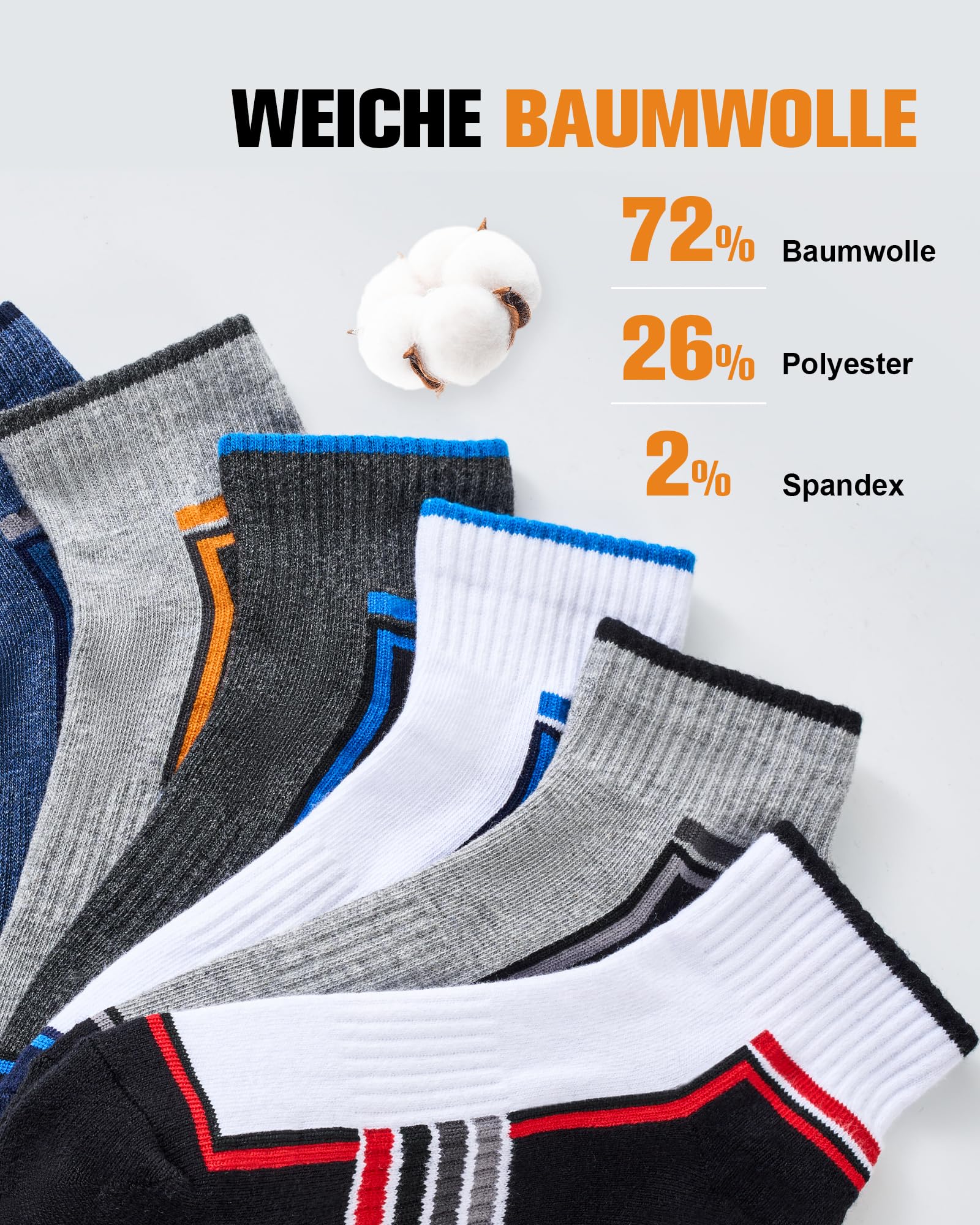 Skarpety sportowe męskie, krótkie, bawełniane, przewiewne na lato do biegania, treningów, domu i pracy, z miękką podeszwą, 6/10 par