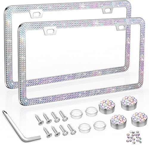 SHARE&CARE Marco de matrícula brillante, cubierta de matrícula de cristal, soporte para placa de automóvil con diamantes de imitación de cristal,