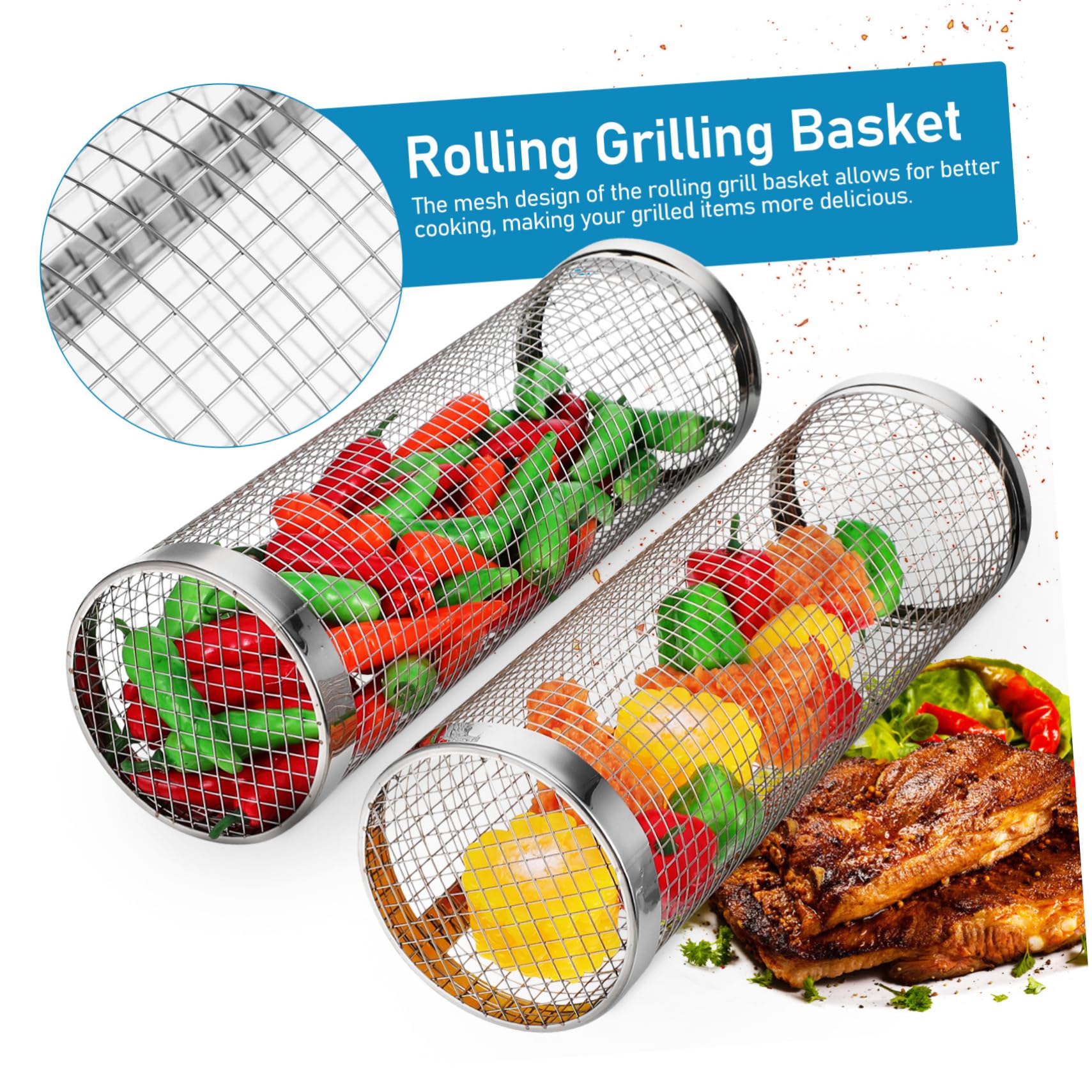 BESPORTBLE Circular Grill Basket Set Rolling Mechanism Non-stick Bbq Baskets for Easy Cooking for Camping
