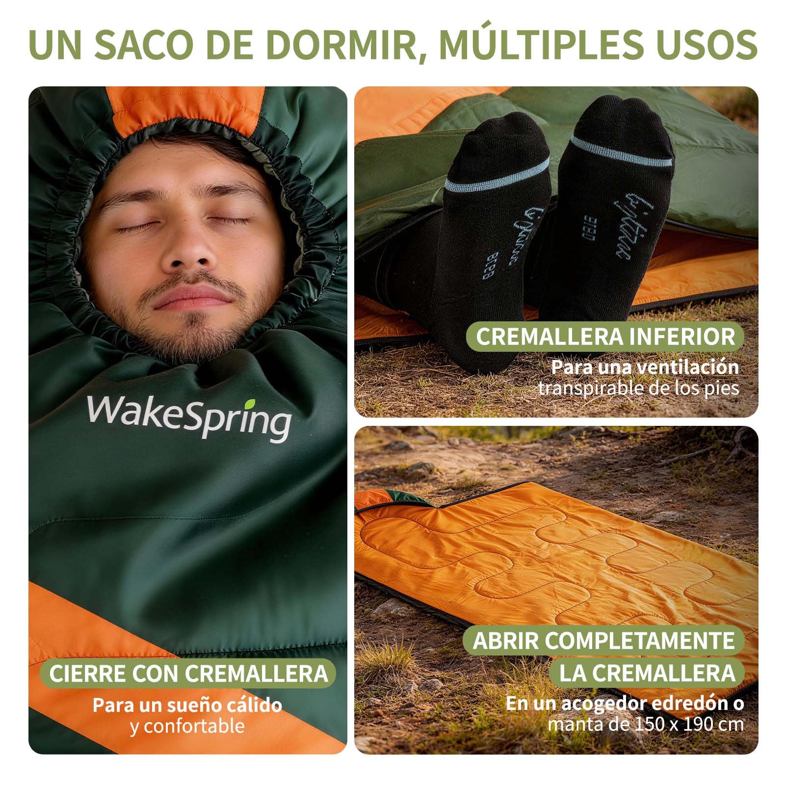 Saco de Dormir Adulto 3 Estaciones 350gsm Ligero Repelente al Agua para Camping Senderismo Viaje