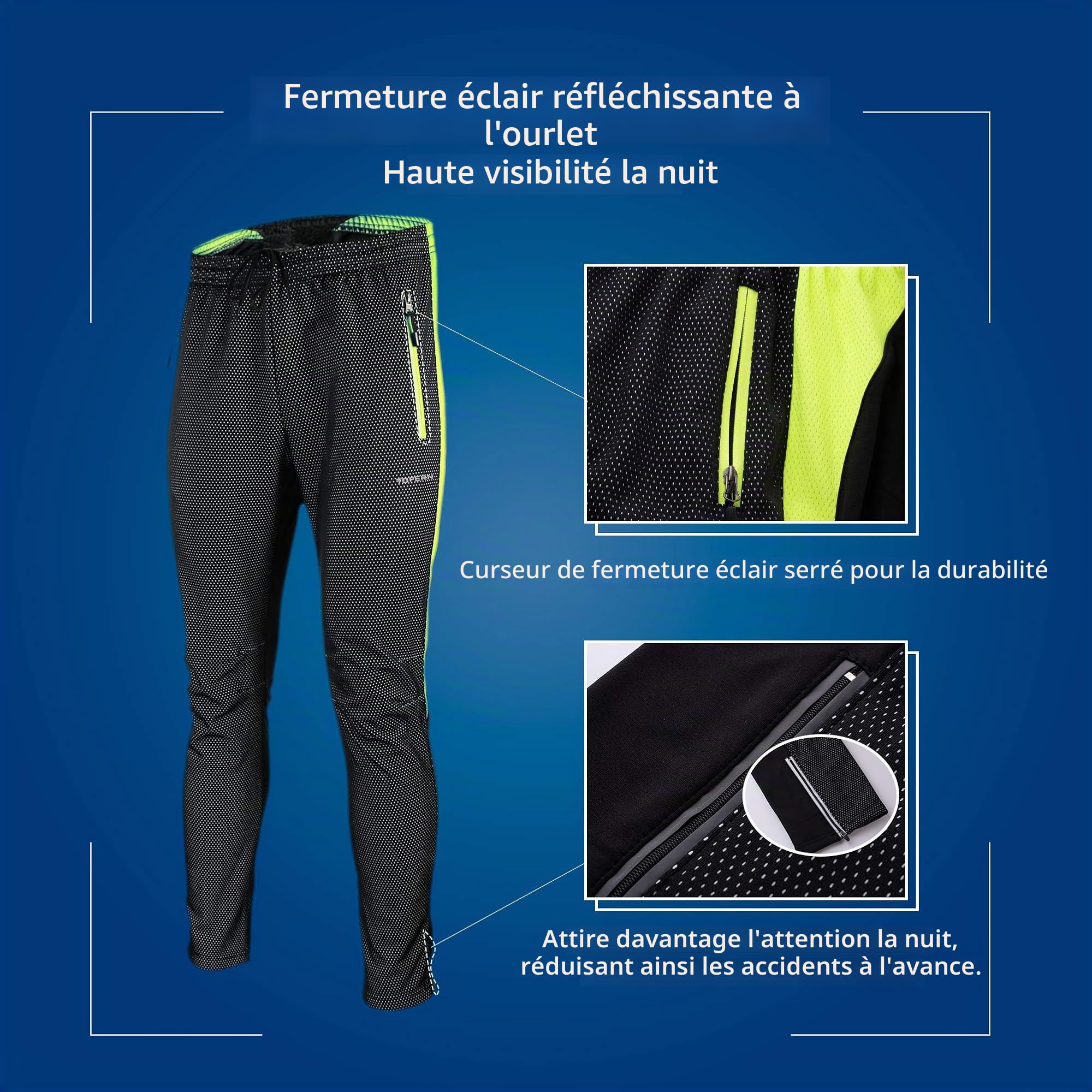 Tofern Pantalon Cyclisme Sport d'extérieur Coupe-Vent Pantalon Sport Homme Respirant Imperméable pour Moto Cyclisme Vélo VTT Jogging Thermique avec Doublure en Polaire pour Homme