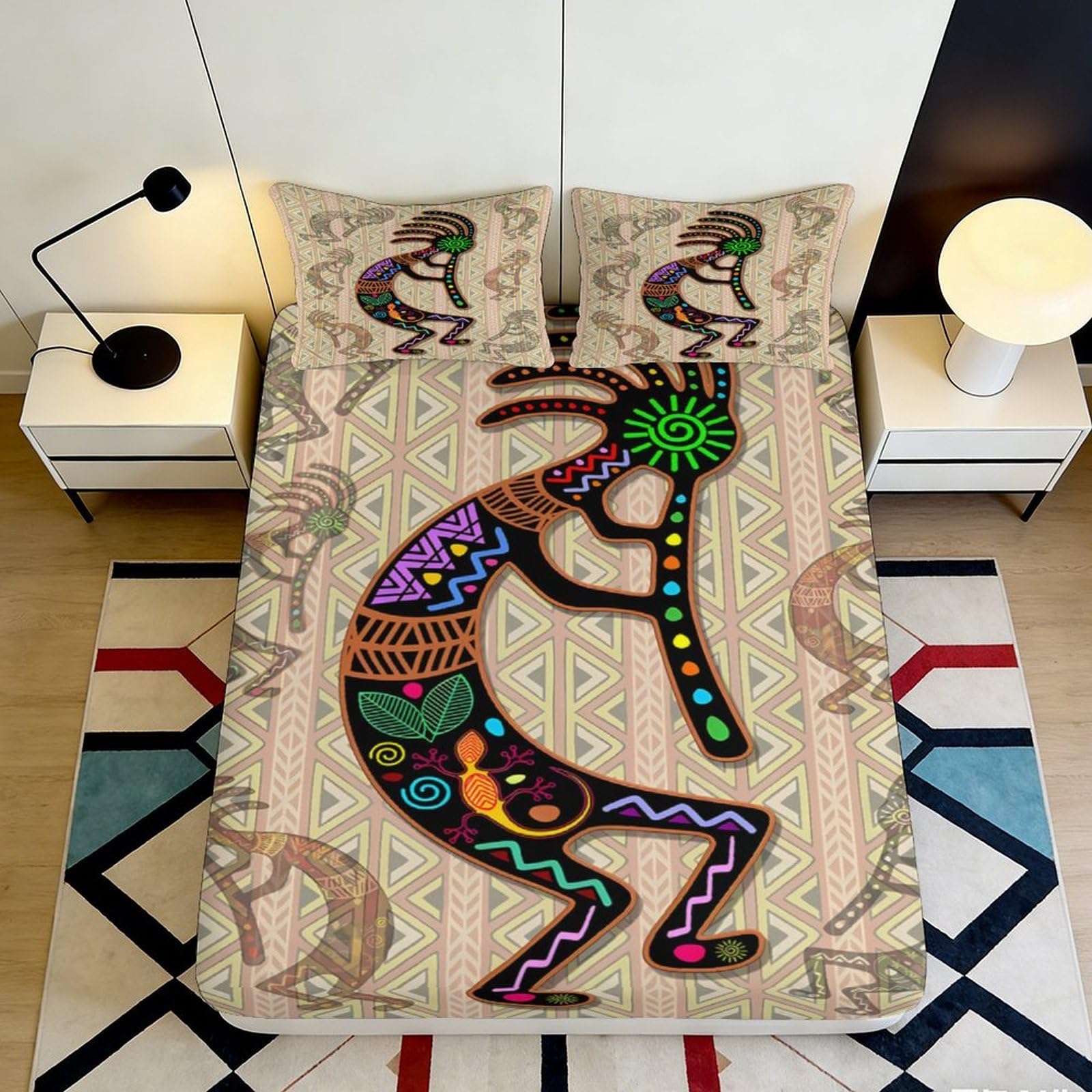 Uynsixtme Style-2 3D Printed Tribal Pattern Fitted Sheet Microfiber Non-Slip Deep Pocket Ethnic Mattress Fitted Cover For Adults Bedroom Bedding 90X200x25cm
