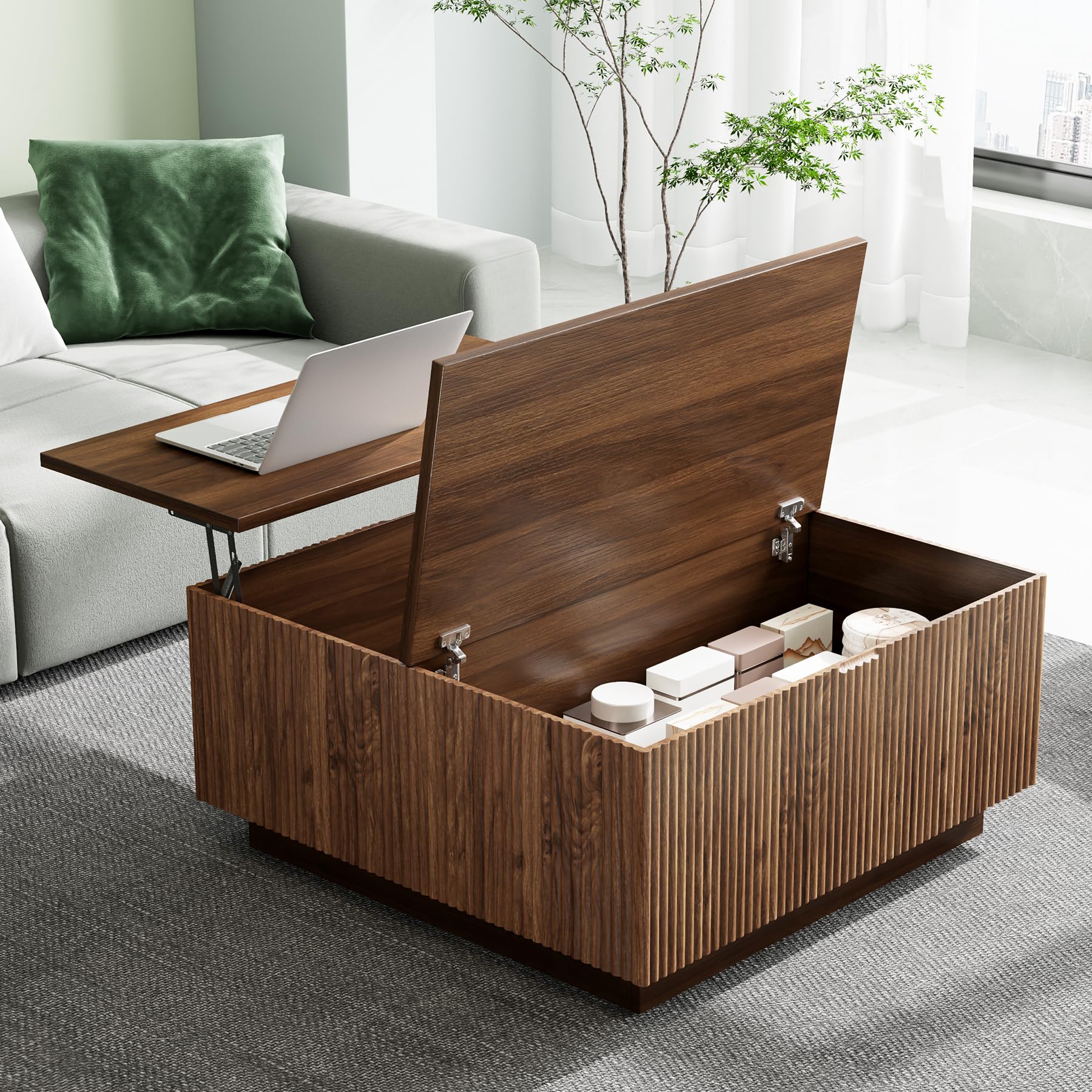 Amazon.com: Epecoya Lift Top Coffee Table, Farmhouse Square Fluted