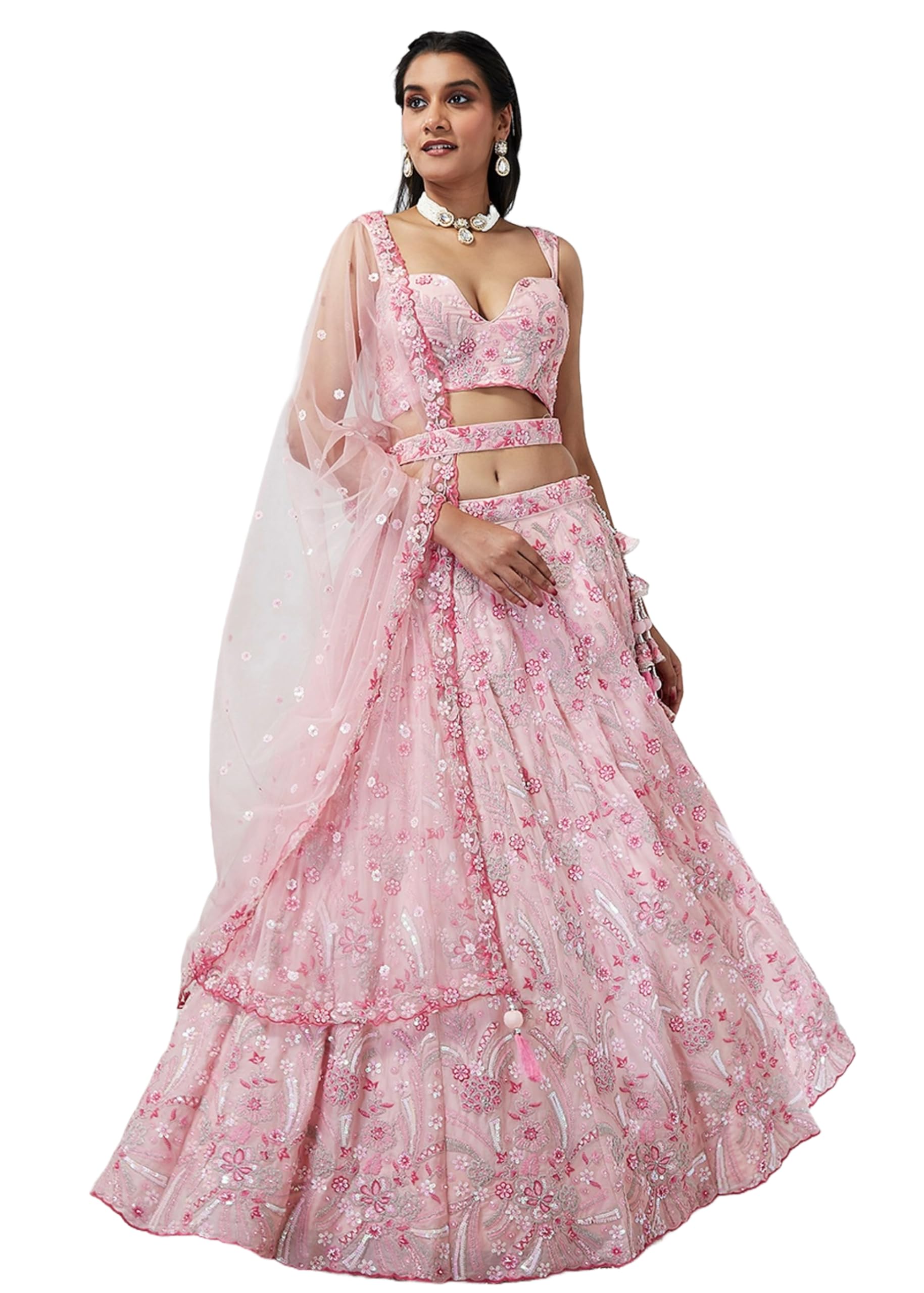 Lehenga 13360 en georgette avec ceinture brodée et paillettes chic - 8