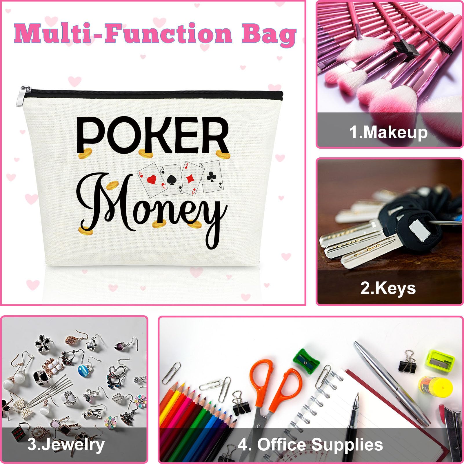 Mxrymvu Funny Casino Lover Gift Poker Money Cosmetic Bag for Women Gambler Makeup Bag Christmas Birthday Present for Gambler Friends Her Retirement Present for Grandma Travel Makeup Pouch