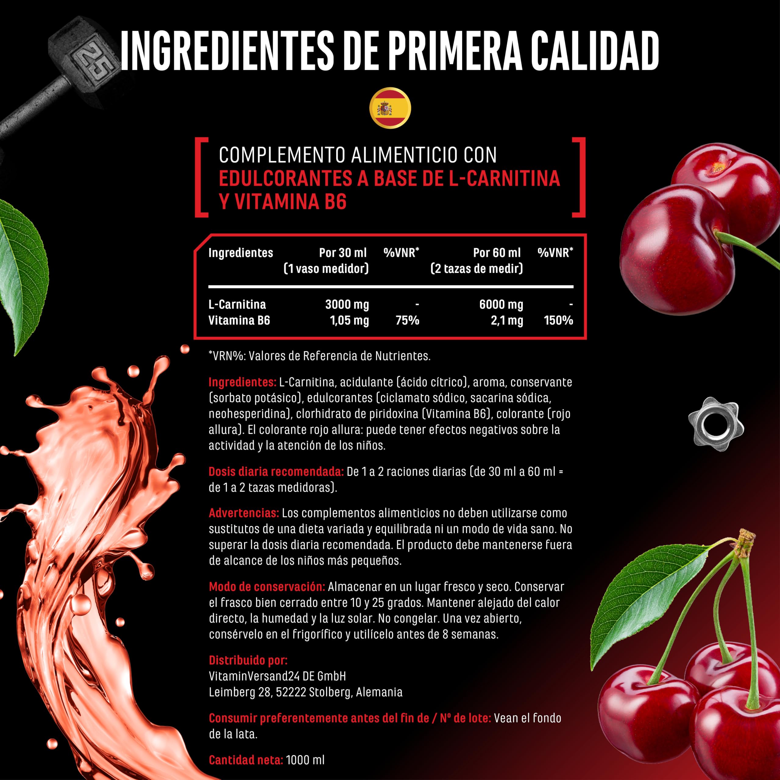 l carnitina cantidad diaria L-Carnitina 6000 Líquido - 1000 ml - Dosificación extra alta con 6000 mg de L-Carnitina pura por porción diaria - Bebida de entrenamiento de aminoácidos