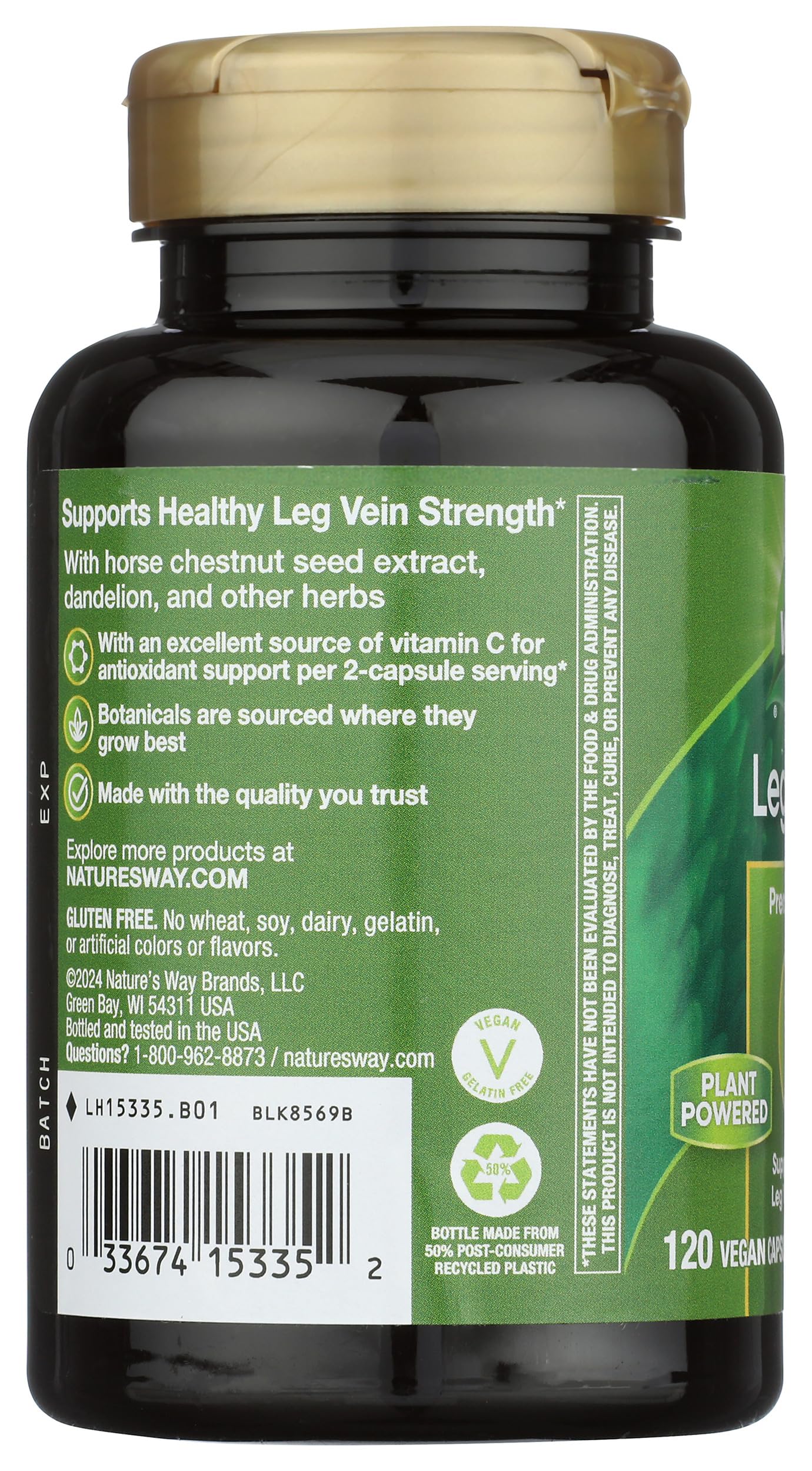 Nature's Way Leg Veins Premium Blend - Supports Healthy Leg Vein Strength* - 6-Herb Blend with Horse Chestnut Extract, Grape Seed Extract & Dandelion - Gluten Free & Vegan - 120 Count (60 Servings) — Amazon image 6