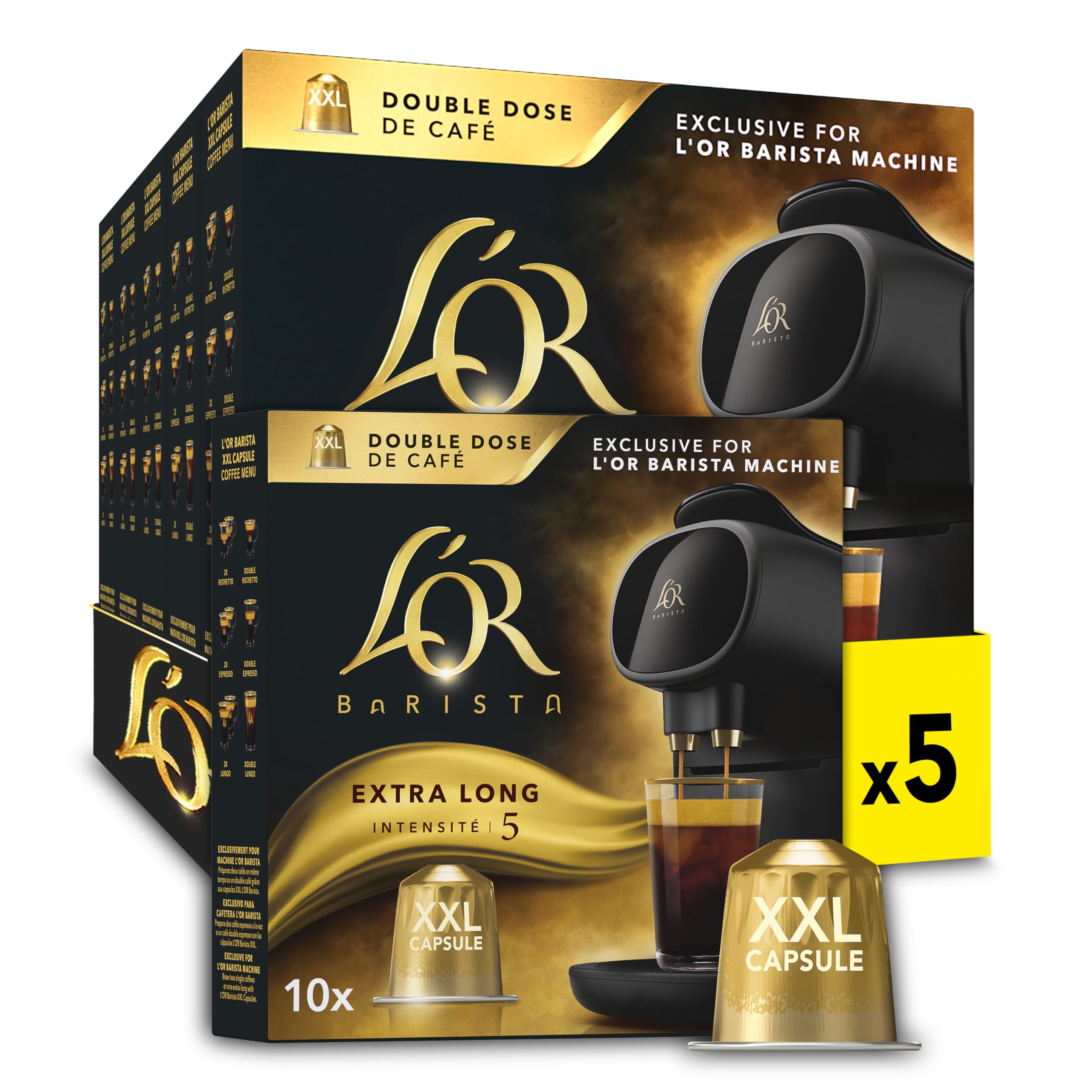 L'OR BARISTA Extra Long XXL Coffee Pods x10, Pack of 5, Total 50 Capsules