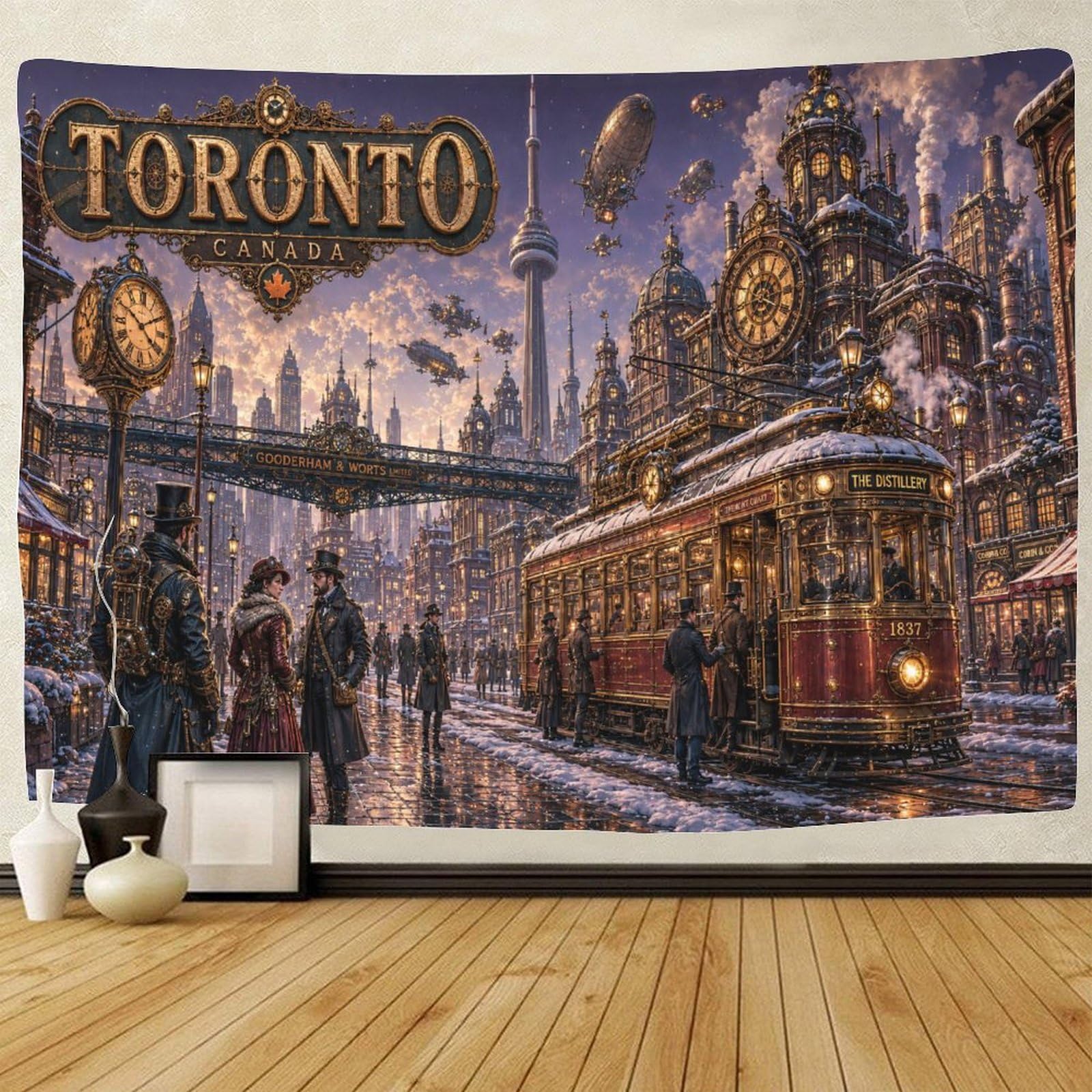 ASDFGHJKLZA Steampunk Toronto Streetscape 3D Print Tapestry for Bedroom Wall Art Decor Tapestries Poster Curtain Bedroom Dorm 130cmx150cm
