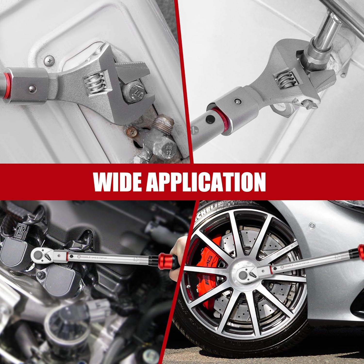 Adjustable Torque Wrench 1/2" Drive-10-170 Ft-Lb/13.6-230.5Nm,40MM Open End Torque Wrench,1/2 Inch Pound Torque Wrench with Interchangeable Jaw&Ratchet Head for HVAC,Car, Moto, Narrow Pipeline