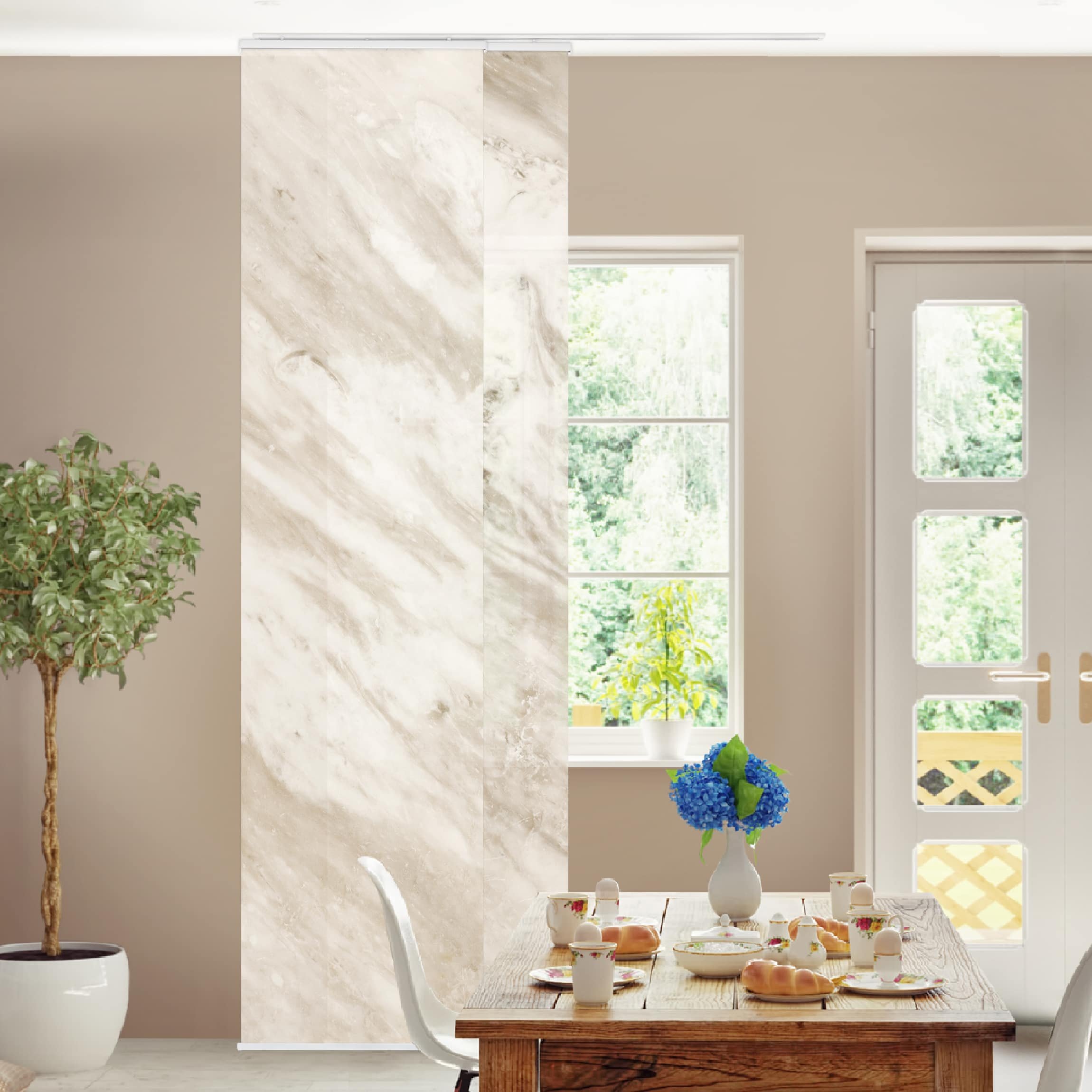 Schiebegardine halbtransparent 60er Paneel Klett Steinoptik Textil lichtdurchlässig - Marmor Modern Flächenvorhang Wohnzimmer Schlafzimmer 1517 (120x250 cm - 2er Set)