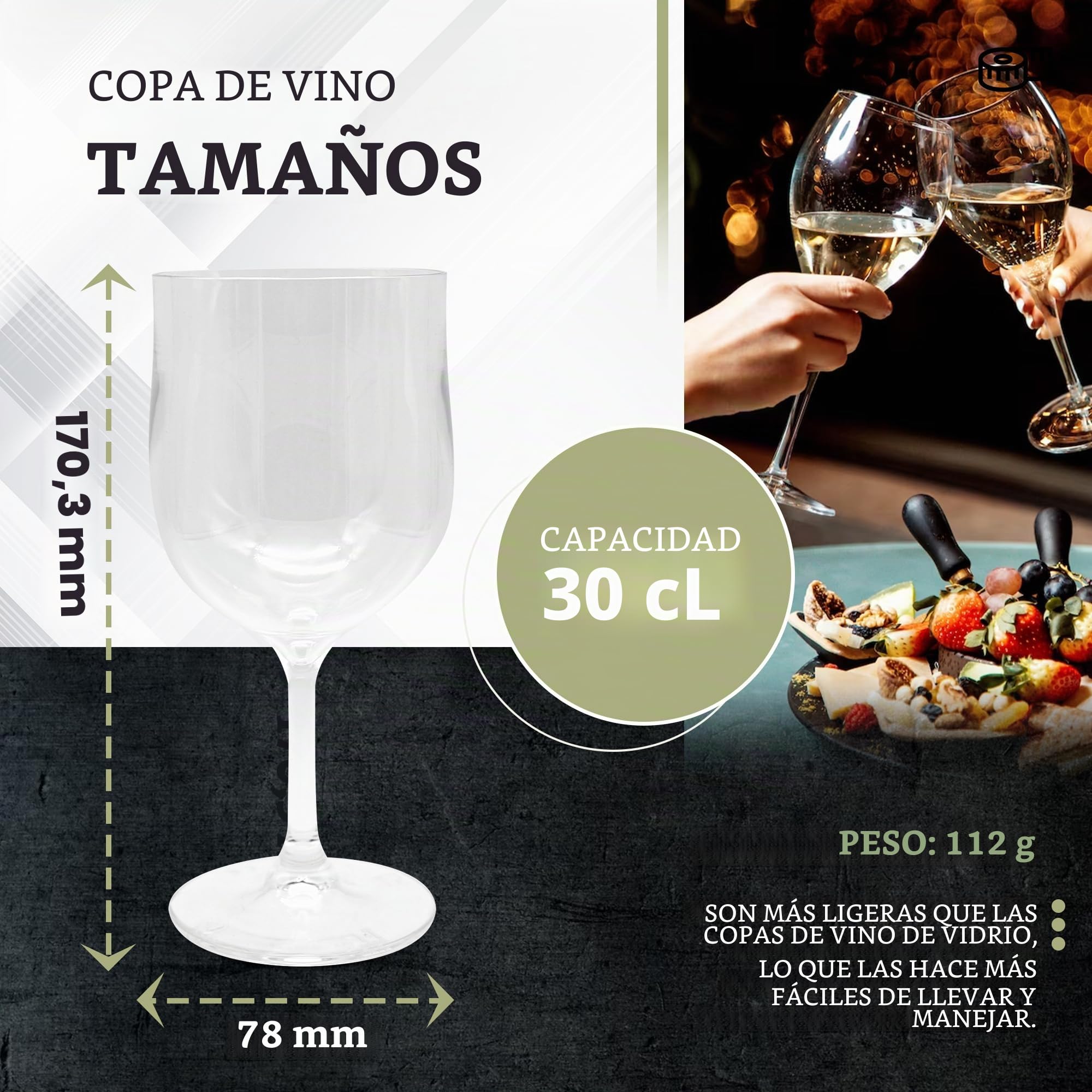 Doja Barcelona Copas de vino de policarbonato transparente, 300 ml, 12 unidades, 170,3 x 78 x 3 mm