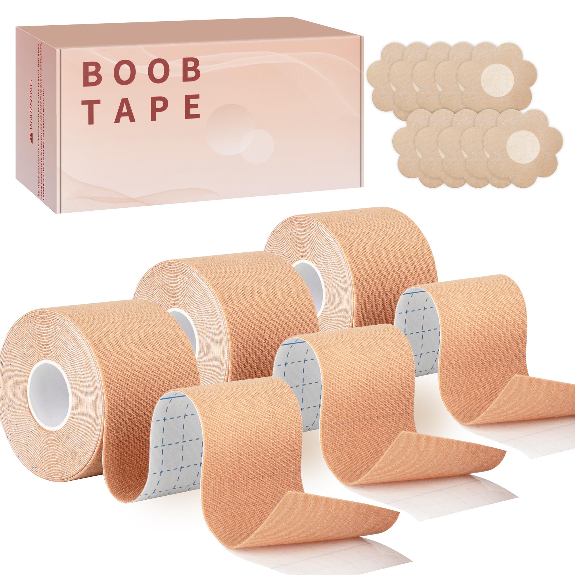 3 Pcs Boob Tape for Breast Lift - BoobTape with 10 Pcs Pastie,Body Tape for Women Invisible Breast Bra Tape Beige