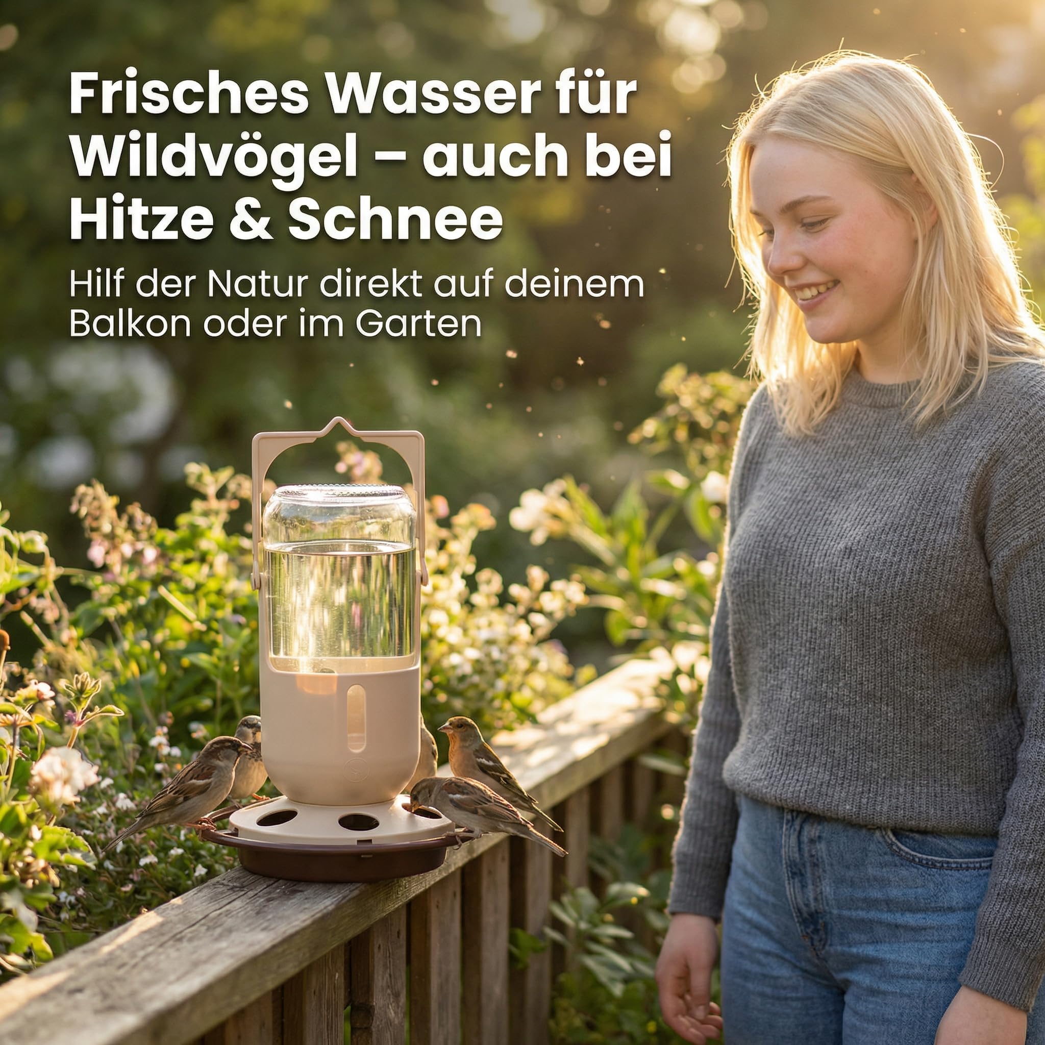Vogeltränke 1L hängend aus Glas für Wildvögel – große Vogeltränke für sauberes Wasser auf Balkon & im Garten, wetterfestes Vogel Zubehör Hergestellt in der EU