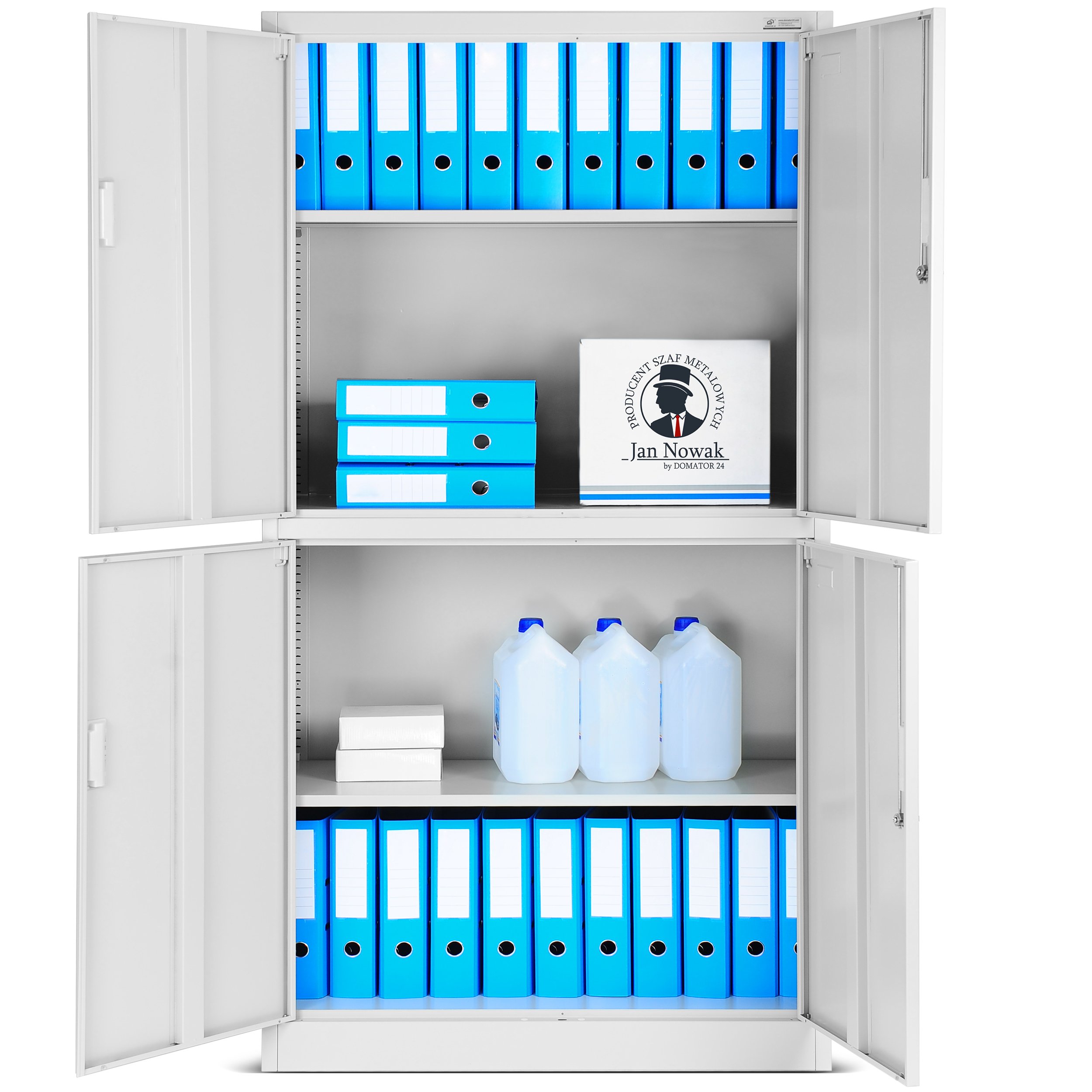 Jan Nowak Büroschrank C004 Aktenschrank mit 2 Abteilen abschließbar Mehrzweckschrank Aufbewahrungsschrank Stahlblech Flügeltüren Pulverbeschichtung 185 cm x 90 cm x 40 cm (Grau)