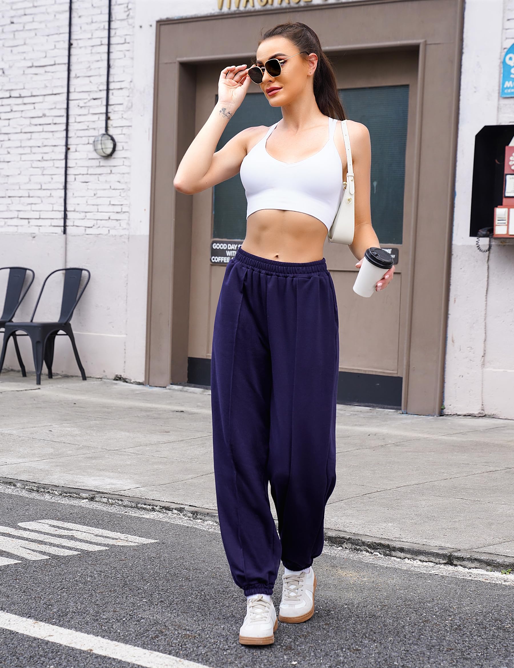 Demegimi Pantaloni Sportivi Donna a Vita Alta Pantaloni della Tuta Donna in Cotone con Tasche Pantaloni Jogger Leggeri per Jogging Fitness Sport Yoga