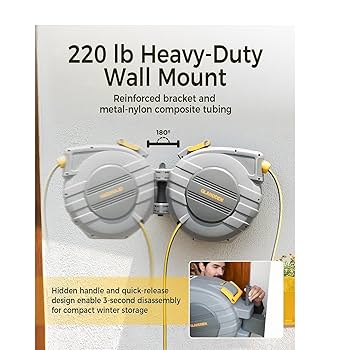 Tough Master U2013 Retractable Garden Hose Reel 20m Auto Rewind Slow Return Wall Mounted 180