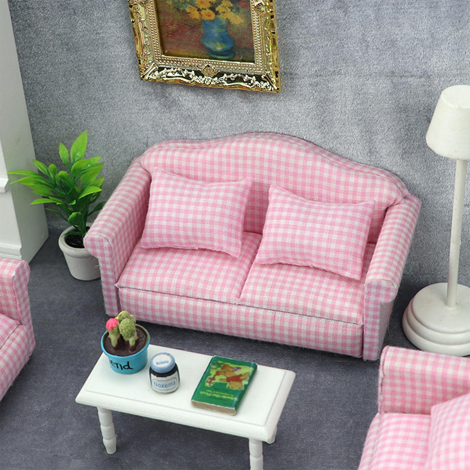 Sofá de Cuero para Casa de Muñecas, Sofá Miniatura, Sillón, Estilo Europeo, Accesorios, Asiento para Diseño de Habitación de Casa de Muñecas 1:12,