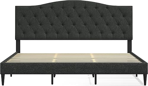 Miniatura 11 de Glenwillow Home OROS - Marco de cama tapizado con plataforma copetuda, respaldo copetudo, base de colchón, soporte de listones de madera, no