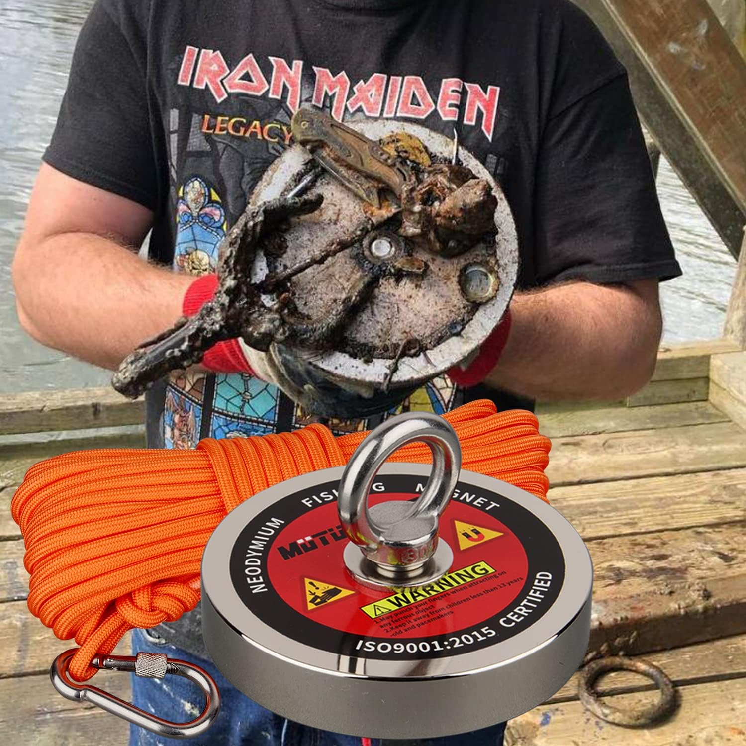 MUTUACTOR Kit d'aimant de pêche 600KG aimant de récupération puissant N52 avec corde durable de 20 m (66 pieds) pour la pêche à l'aimant et la récupération magnétique sous l'eau …