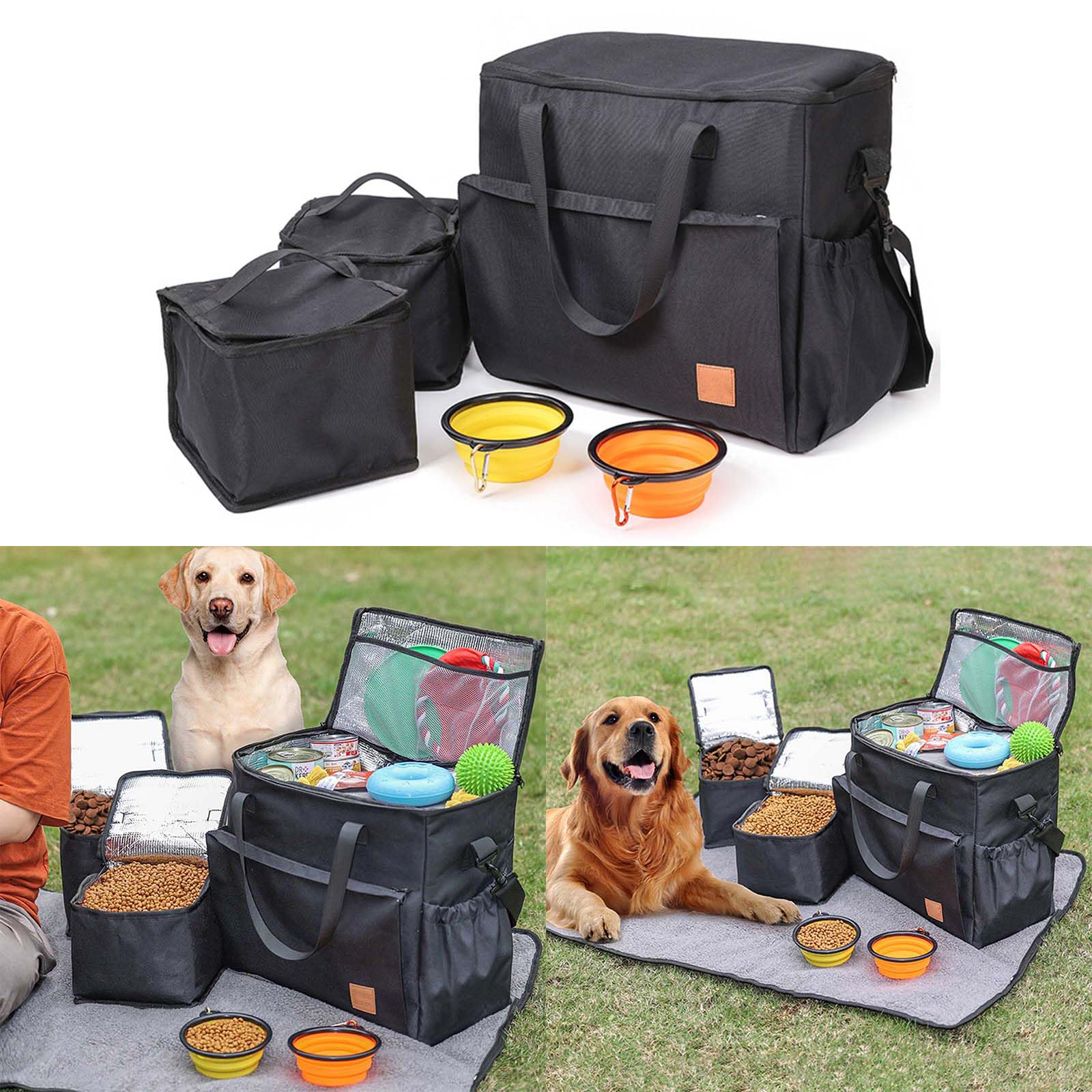 Sac fourre-tout pour animaux de compagnie, sac à bandoulière avec gamelle pliable pour chien, camping, voyage