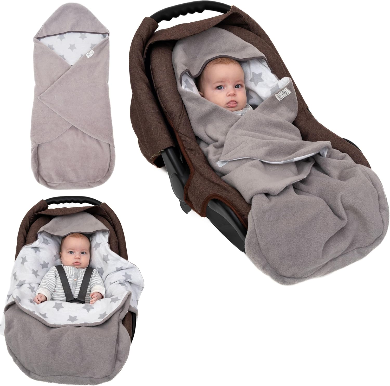 Car seat Blankets for Babies – Baby Footmuff – Carseat Swaddle Blanket – Stroller Bunting Bag for Infants – Baby Newborn Winter Gear (Grey/White)