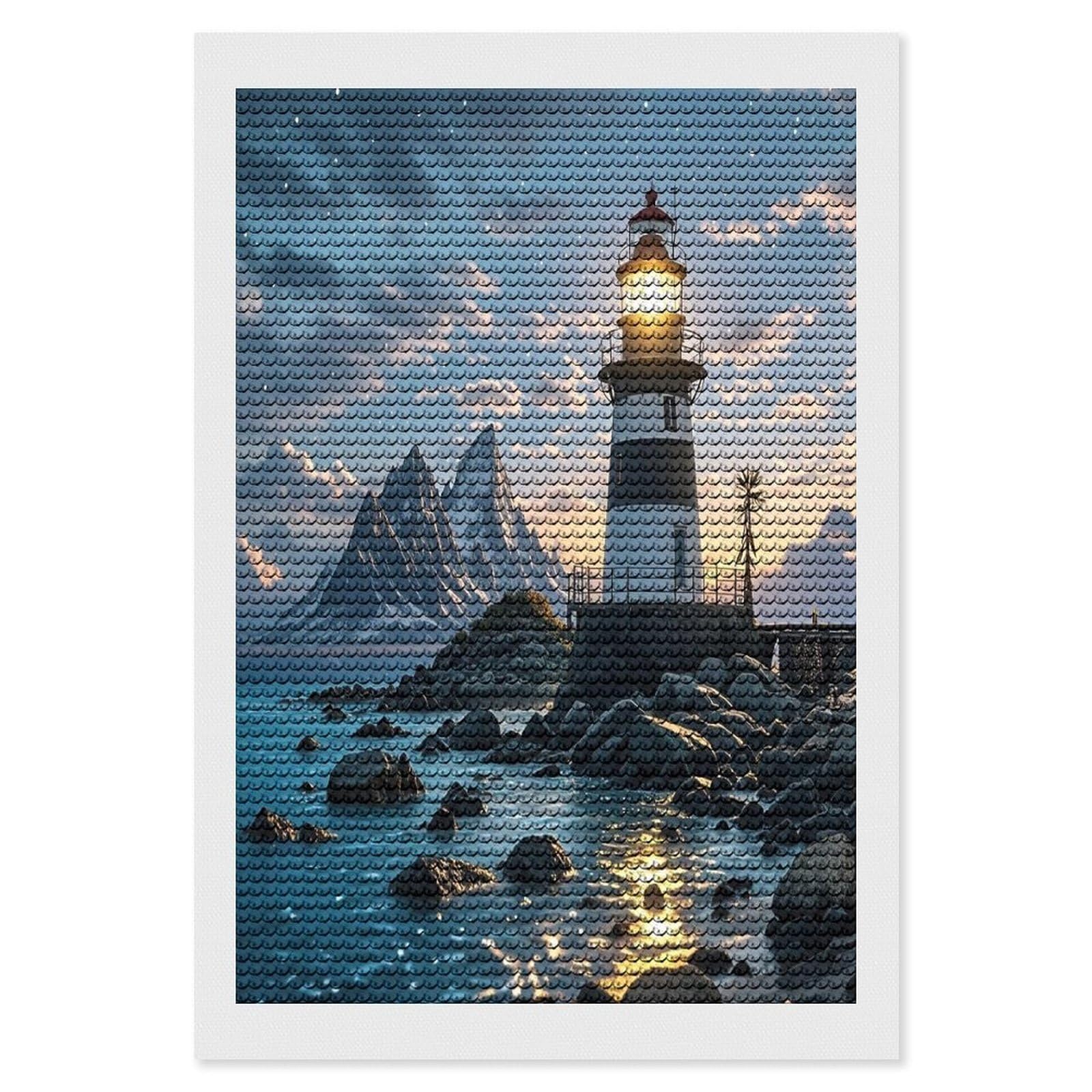 FekiLoot Lighthouse by The Sea Paint by Numbers Kit for Adults Beginner DIY Diamond Dots Paintings Round Full Drill Diamond Art Kits Picture Diamond Art Painting Kits for Home Decor 8"x12"