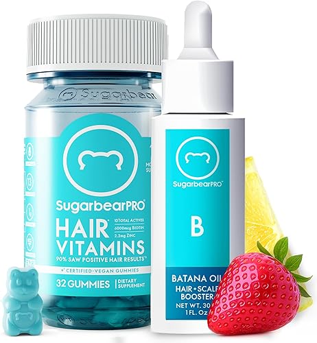 SugarBearPro Batana - Aplicador de aceite para el cabello y cuentagotas de vidrio, 1 oz + gomitas veganas de vitaminas para el cabello, suministro